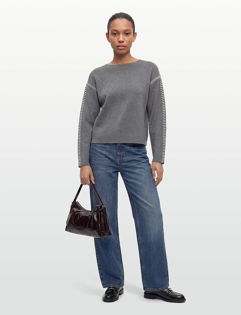 YAS - YASSTITCHA LS KNIT PULLOVER S. NOOS - stickade tröjor - medium grey melange - 0