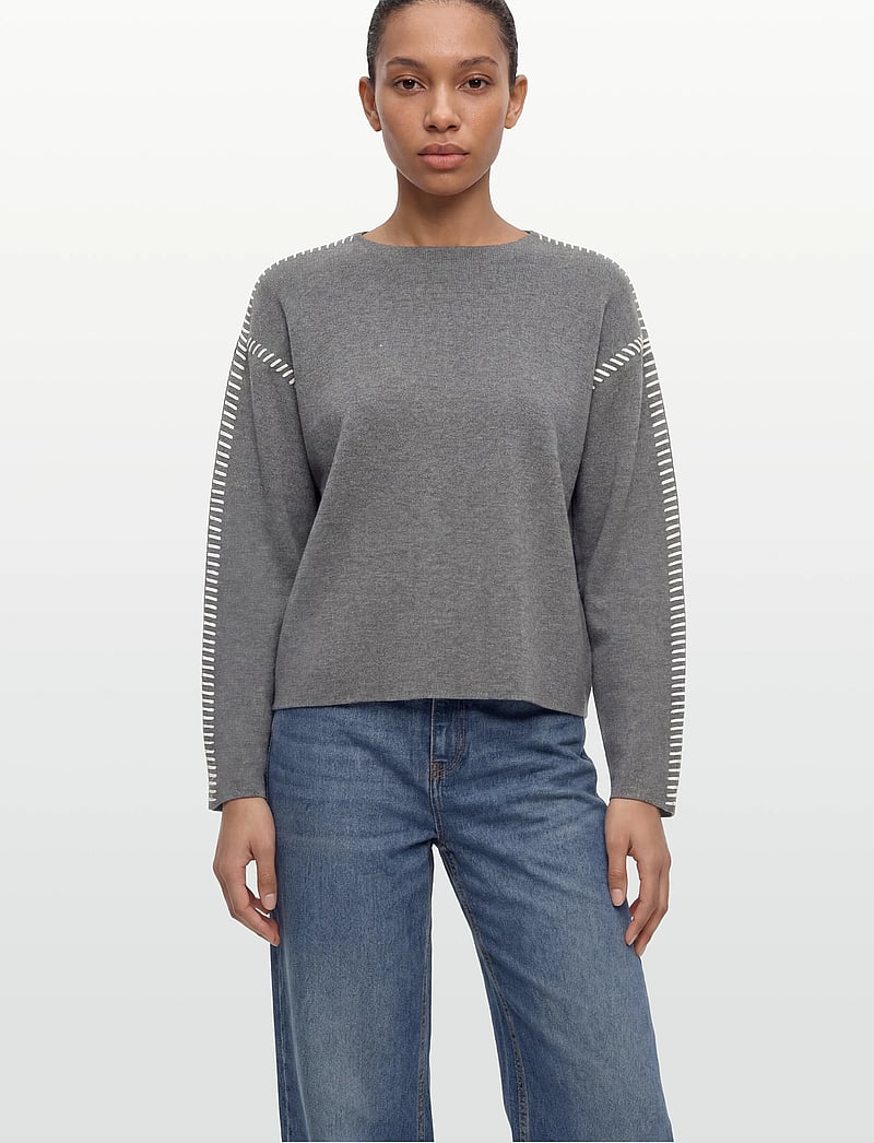 YAS - YASSTITCHA LS KNIT PULLOVER S. NOOS - stickade tröjor - medium grey melange - 3