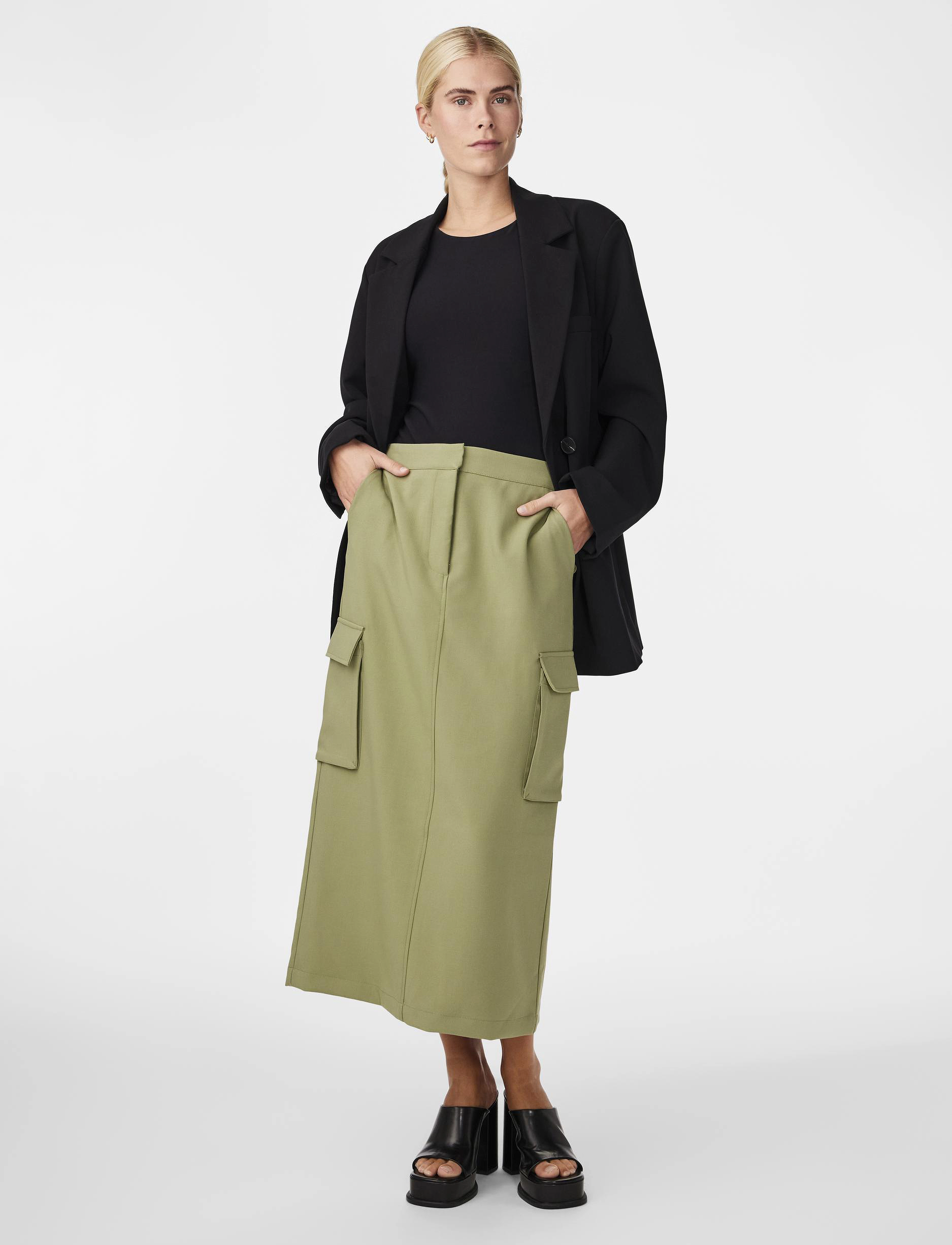 YAS - YASPOCKA HMW MIDI SKIRT - midi nederdele - oil green - 4