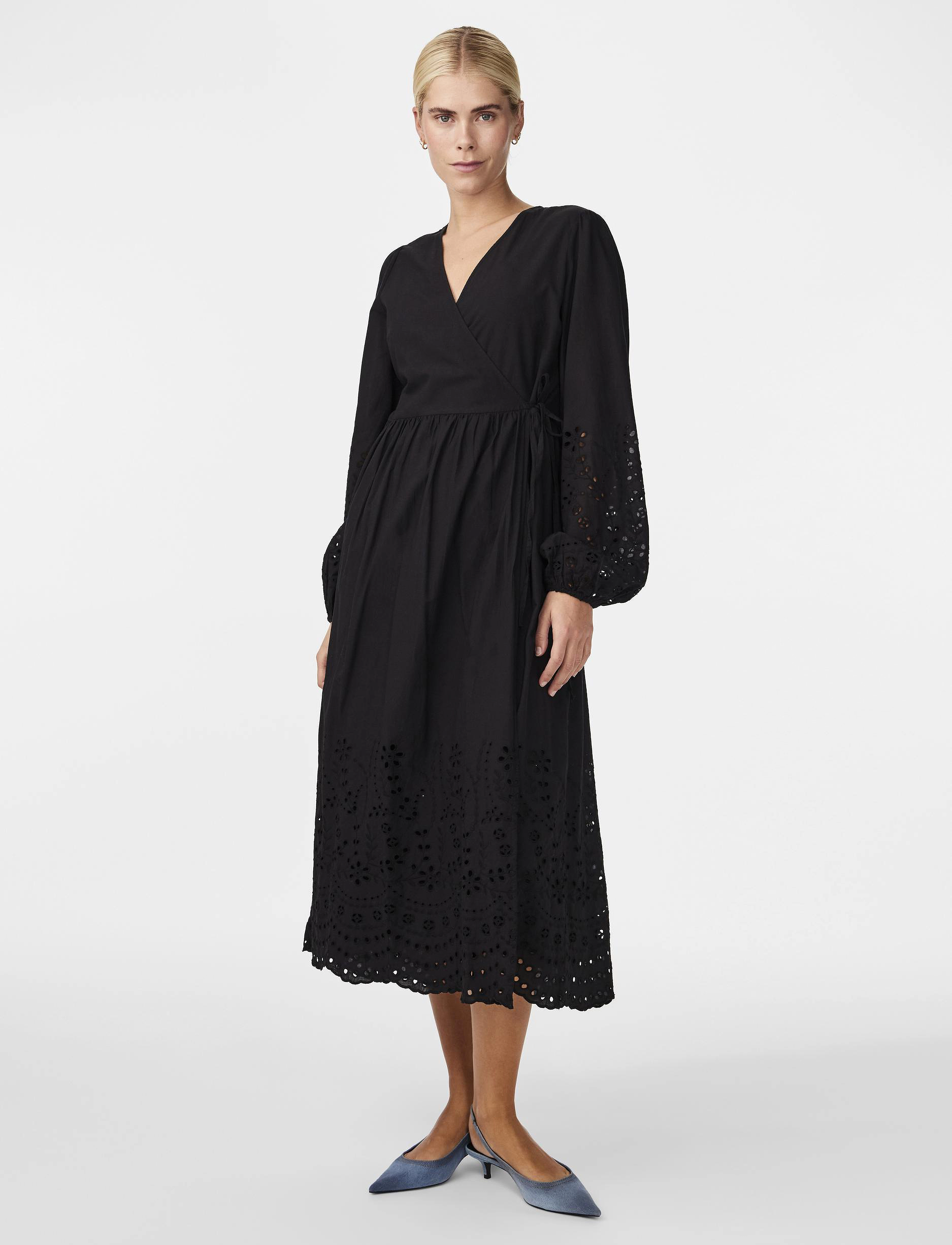 YAS Yasluma Ls Long Wrap Dress S. Noos, 36, Black, Kjoler > Knælange Og Midi, Dame