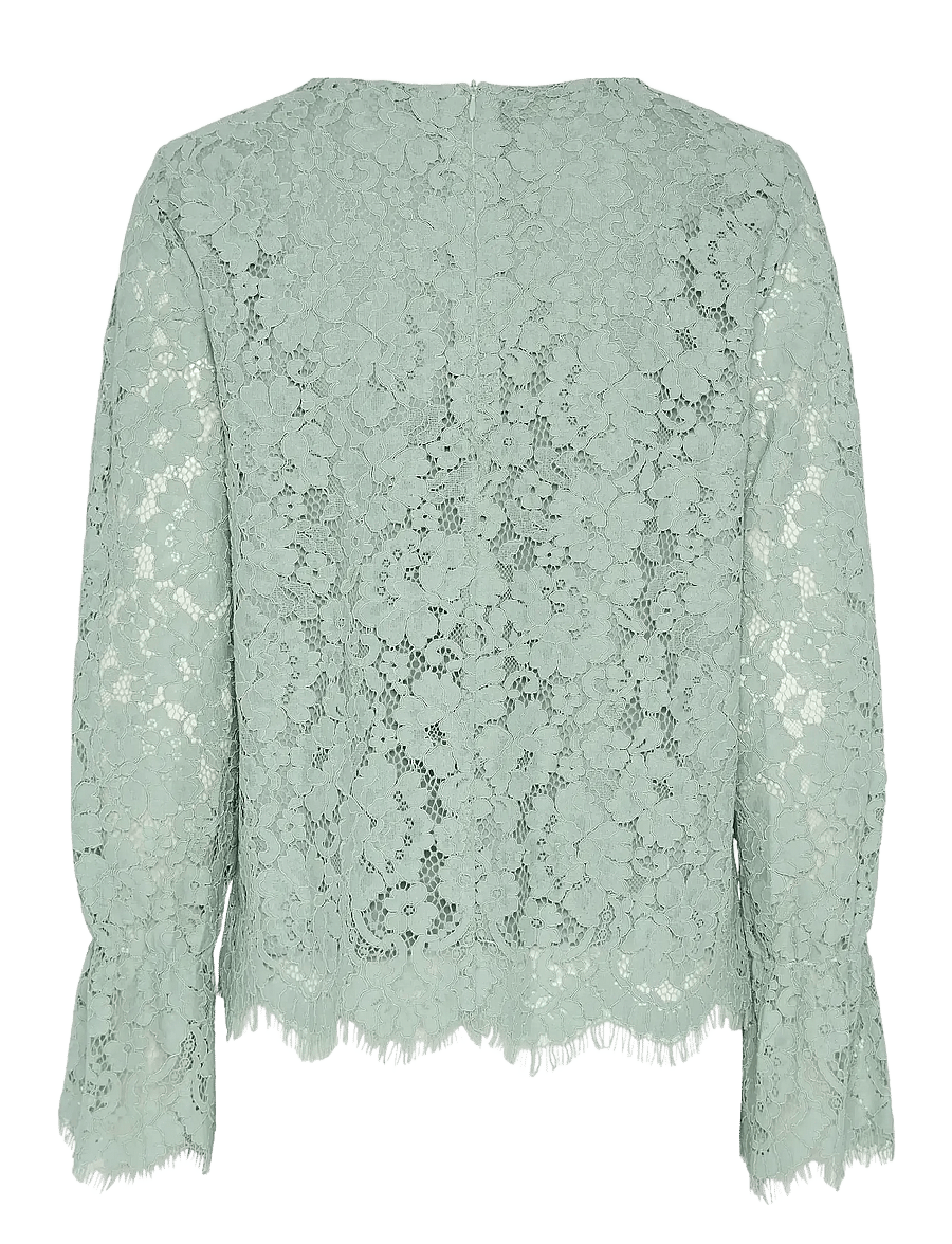 YAS - YASPERLA LS LACE TOP S. NOOS - langærmede bluser - iceberg green - 1