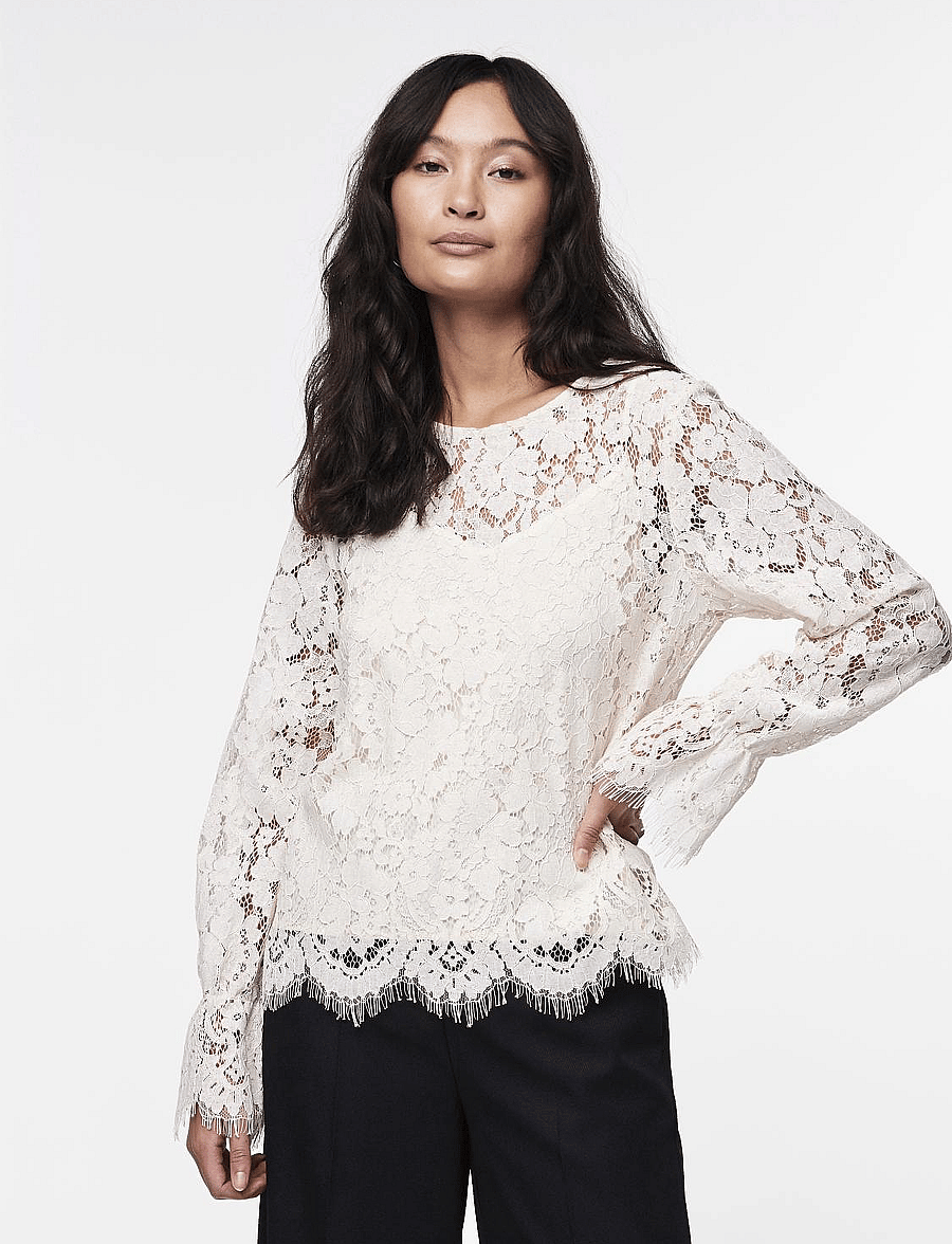 YAS - YASPERLA LS LACE TOP S. NOOS - långärmade blusar - whitecap gray - 0