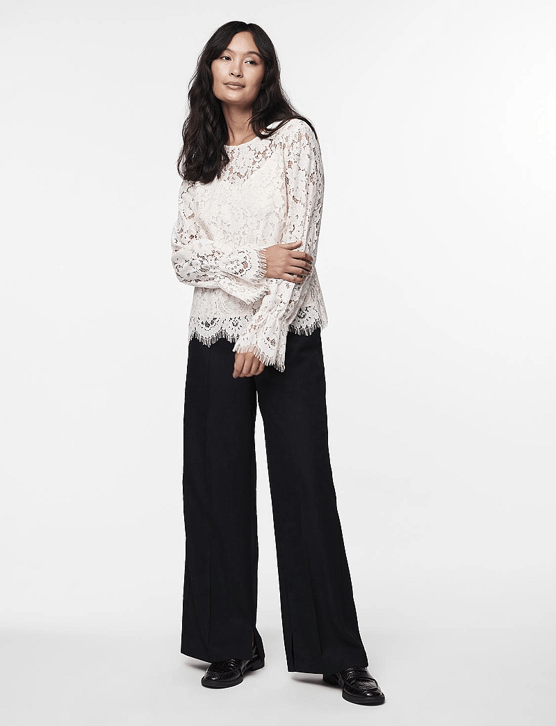 YAS - YASPERLA LS LACE TOP S. NOOS - langærmede bluser - whitecap gray - 4