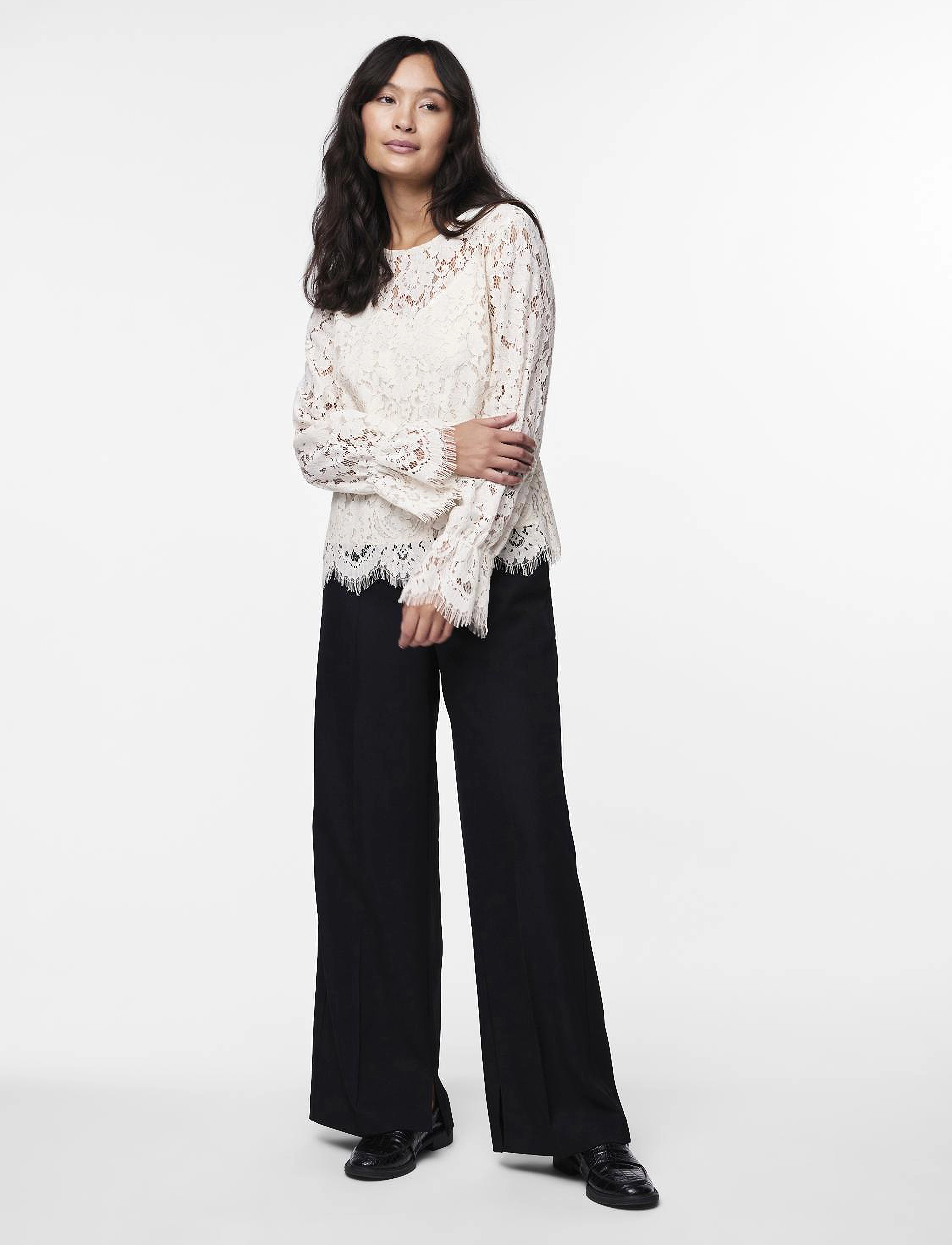 YAS - YASPERLA LS LACE TOP S. NOOS - långärmade blusar - whitecap gray - 4