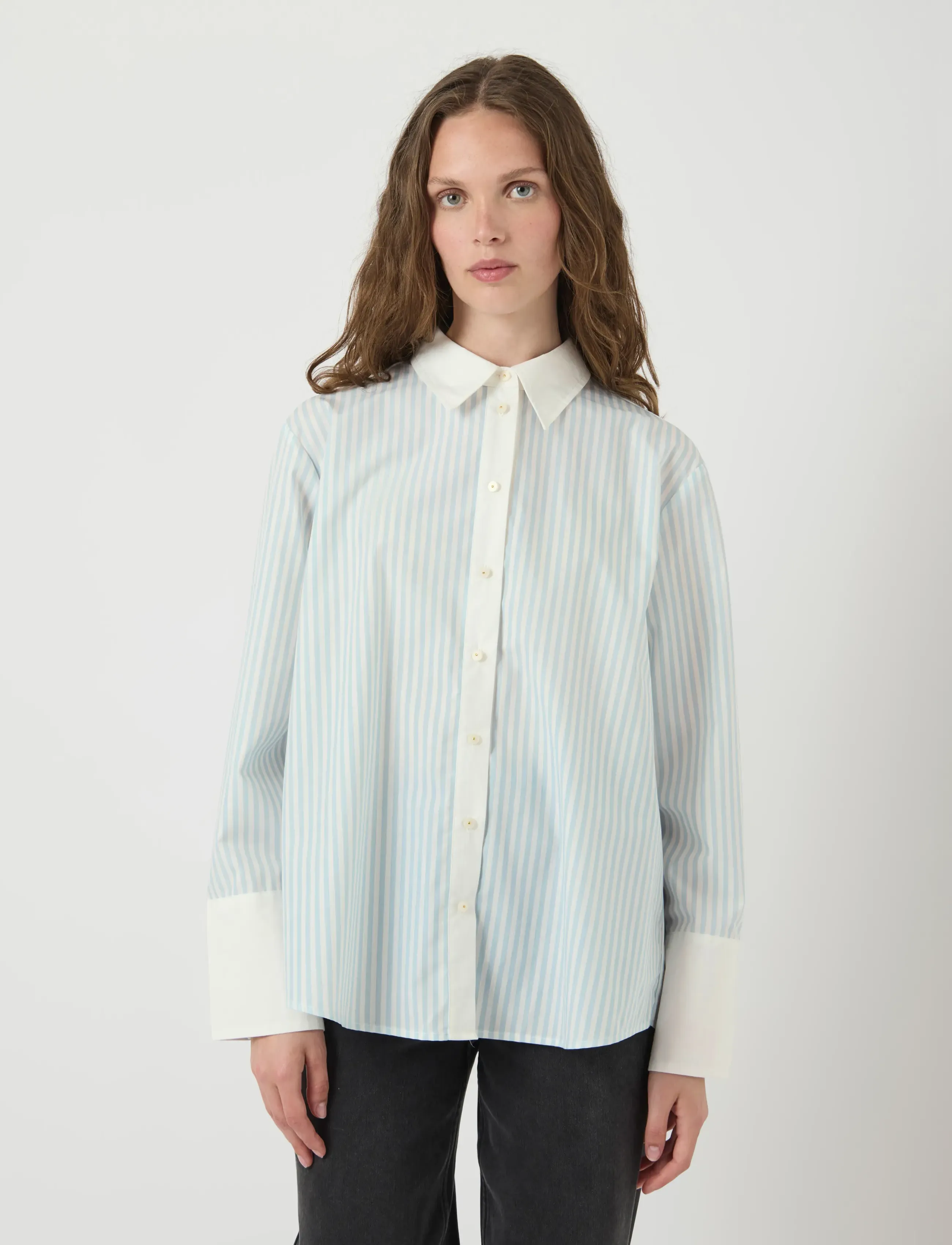 YAS roya Ls Shirt S., Kvinder, Oversized Stribet Skjorte, Blå, Str: 36