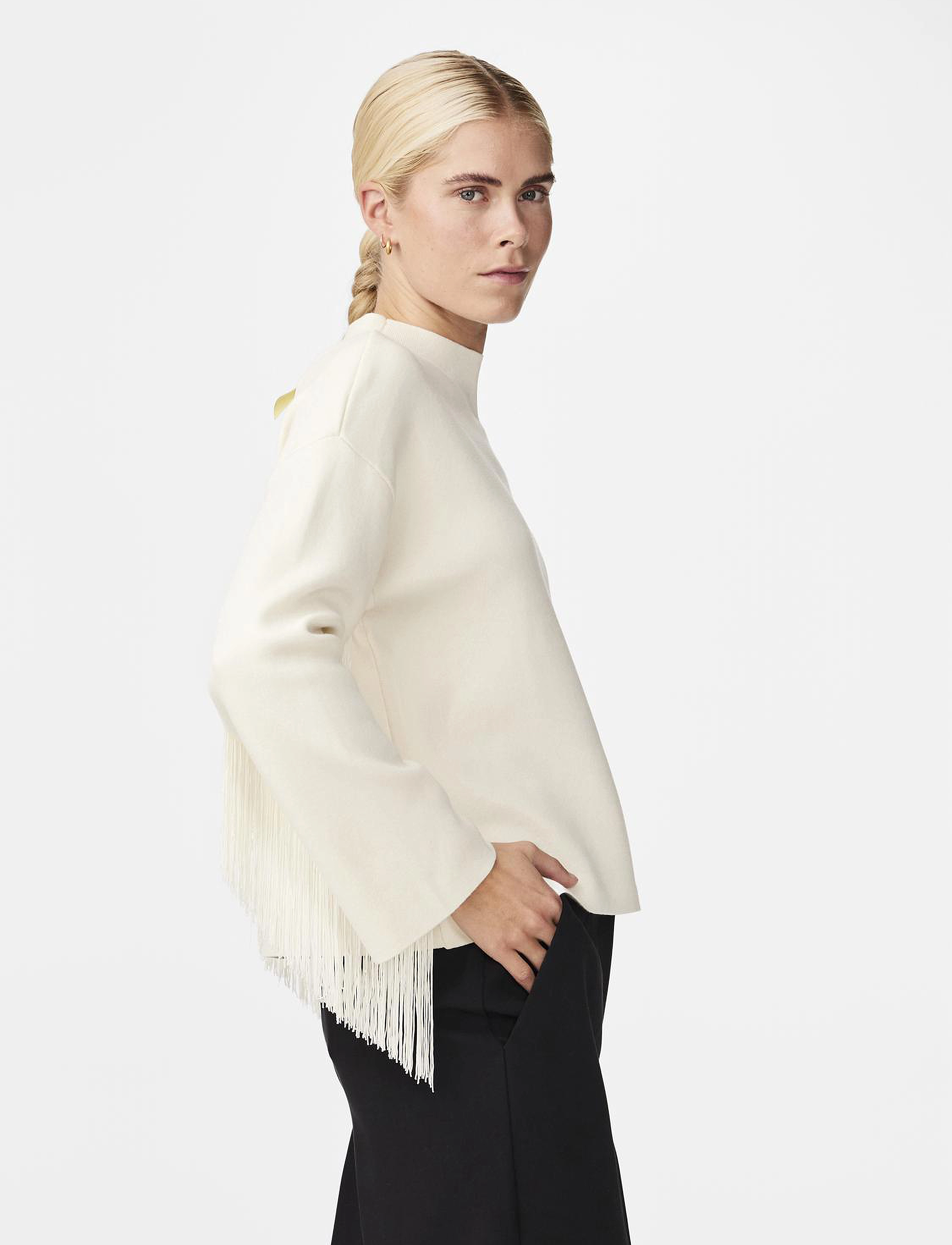 YAS fringa Ls O-Neck Knit Pullover S., L, Knitwear, Creme - Jumpers, Frauen