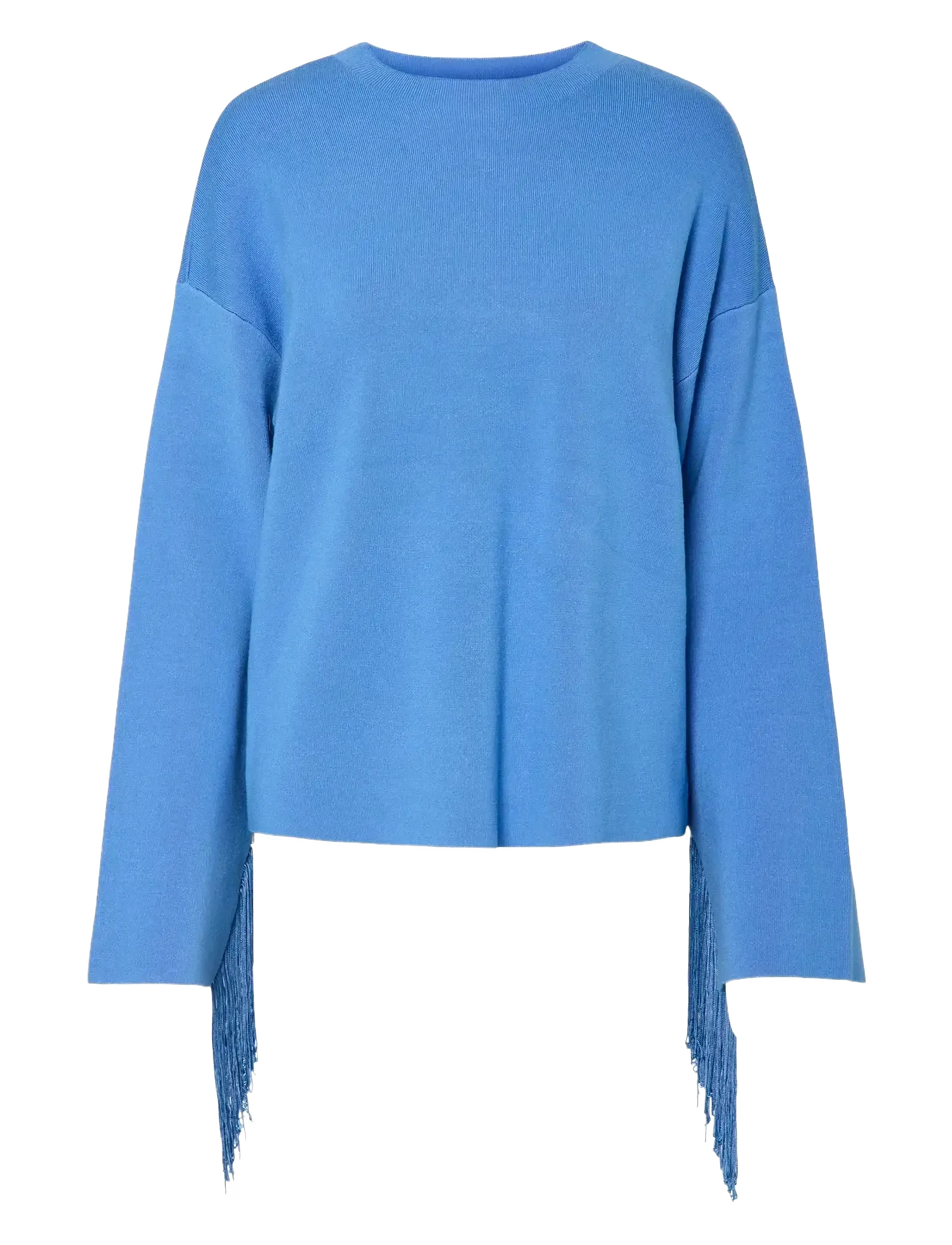 YAS fringa Ls O-Neck Knit Pullover S., Kvinder, Frynset Strikket Pullover, Blå, Str: XL
