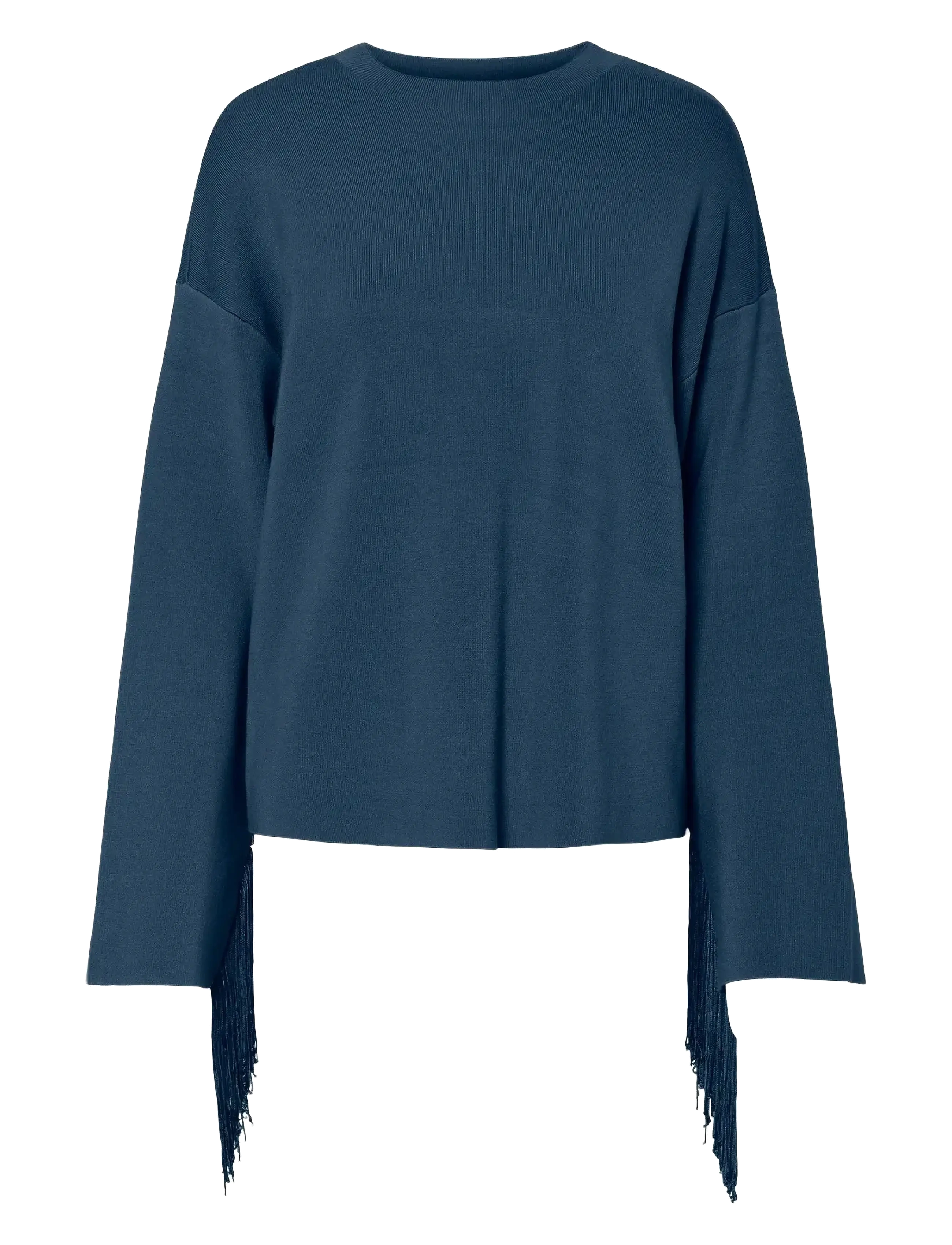 YAS fringa Ls O-Neck Knit Pullover S., Kvinder, Frynset Strikket Pullover, Blå, Str: XS