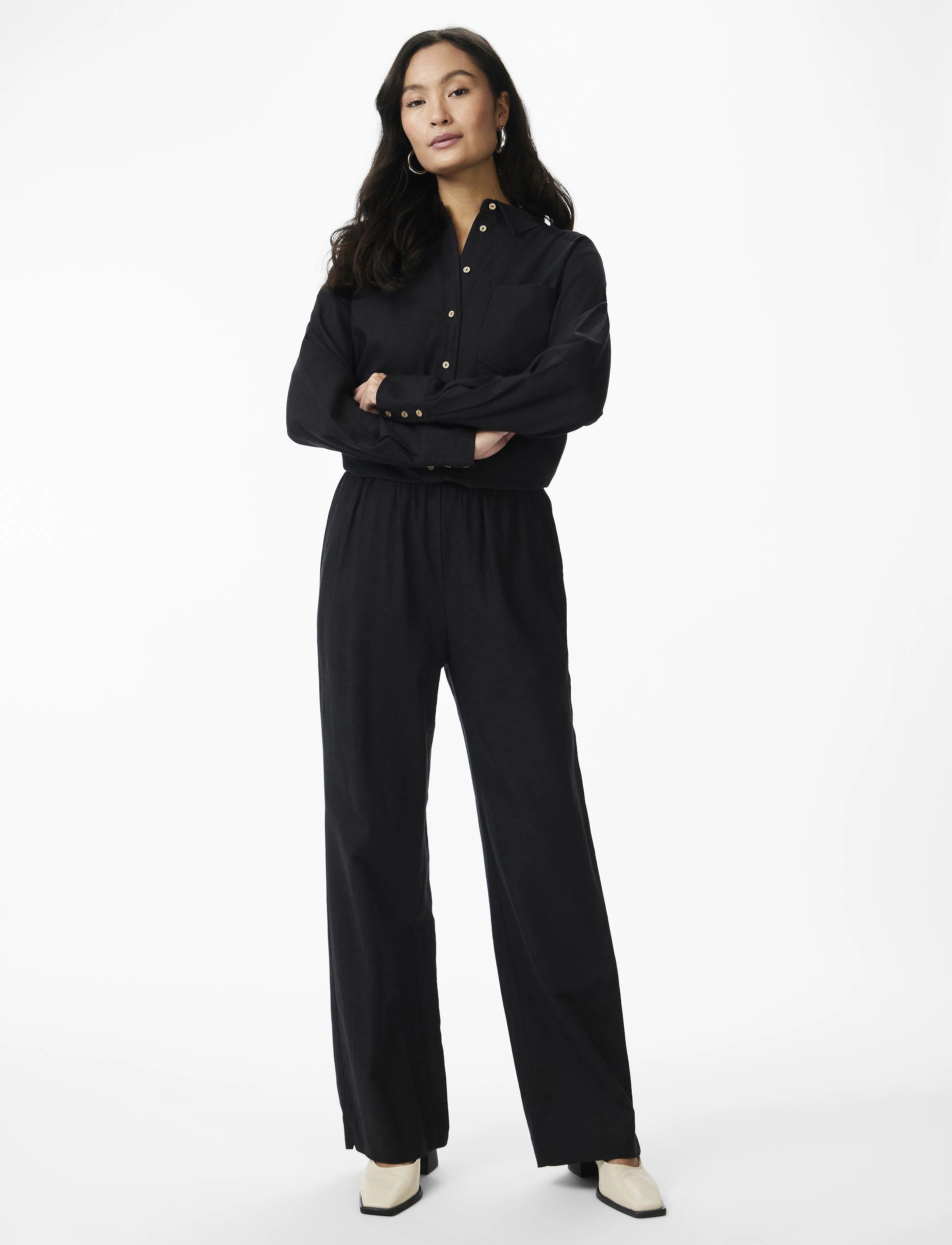 YAS - YASFLAXY HW LINEN PANT NOOS - black - 4
