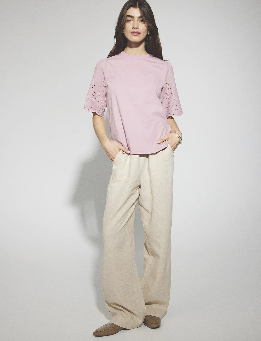 YAS - YASLEX SS TOP W. EMB SLEEVES S. NOOS - kortærmede bluser - lilas - 0