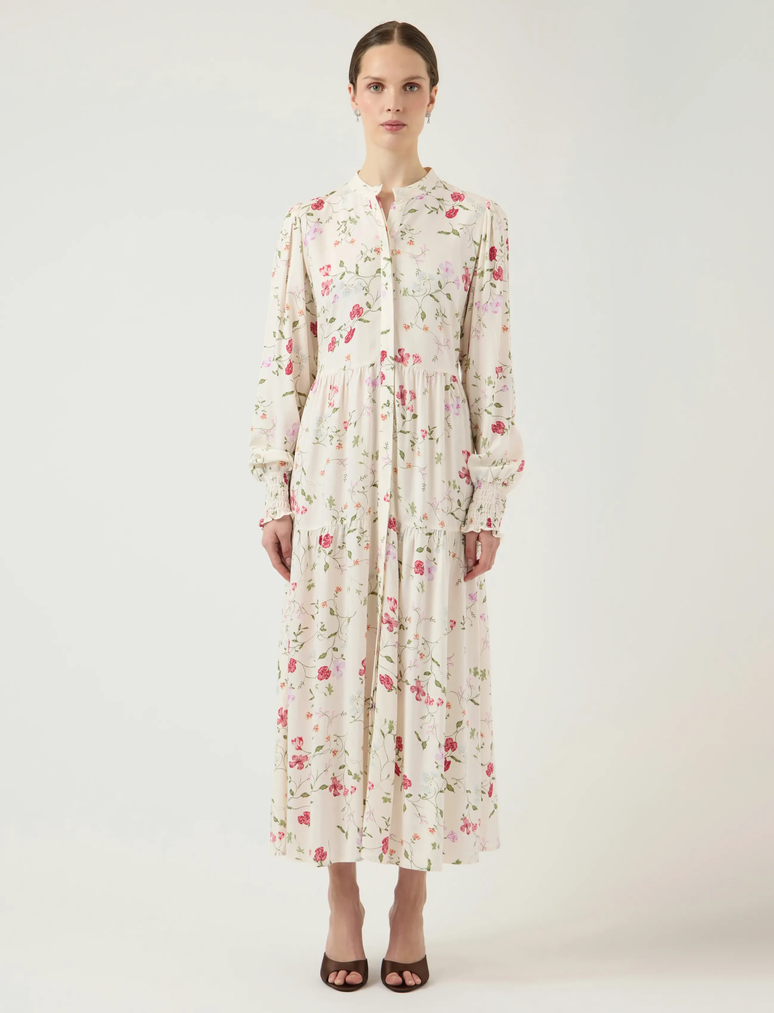 YAS asina Ls Long Dress S. Noos, Kvinder, Blomstret Langærmet Maxikjole, Cream, Str: 34