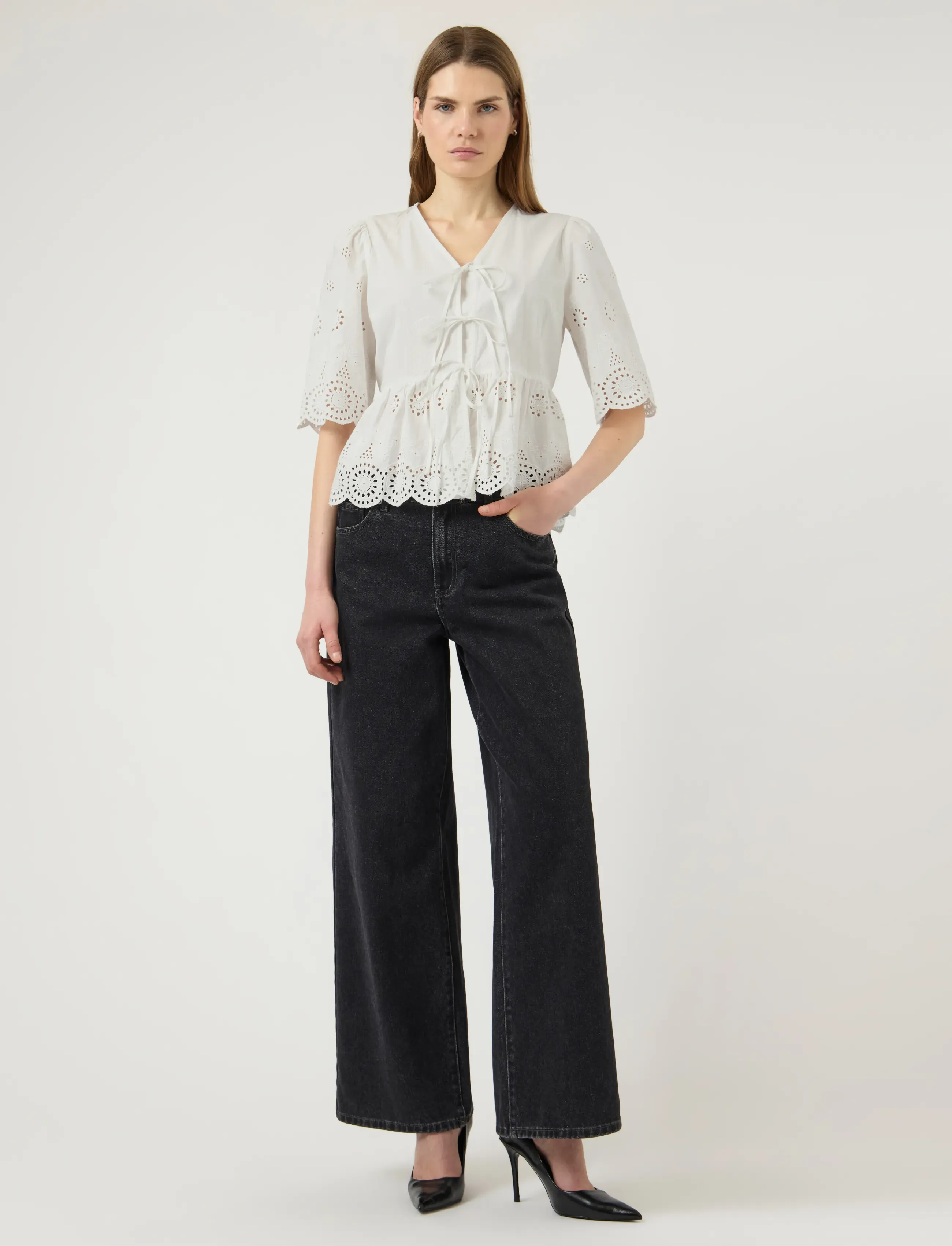 YAS - YASCORNELIA 2/4 TIE TOP S. NOOS - kortærmede skjorter - star white - 4