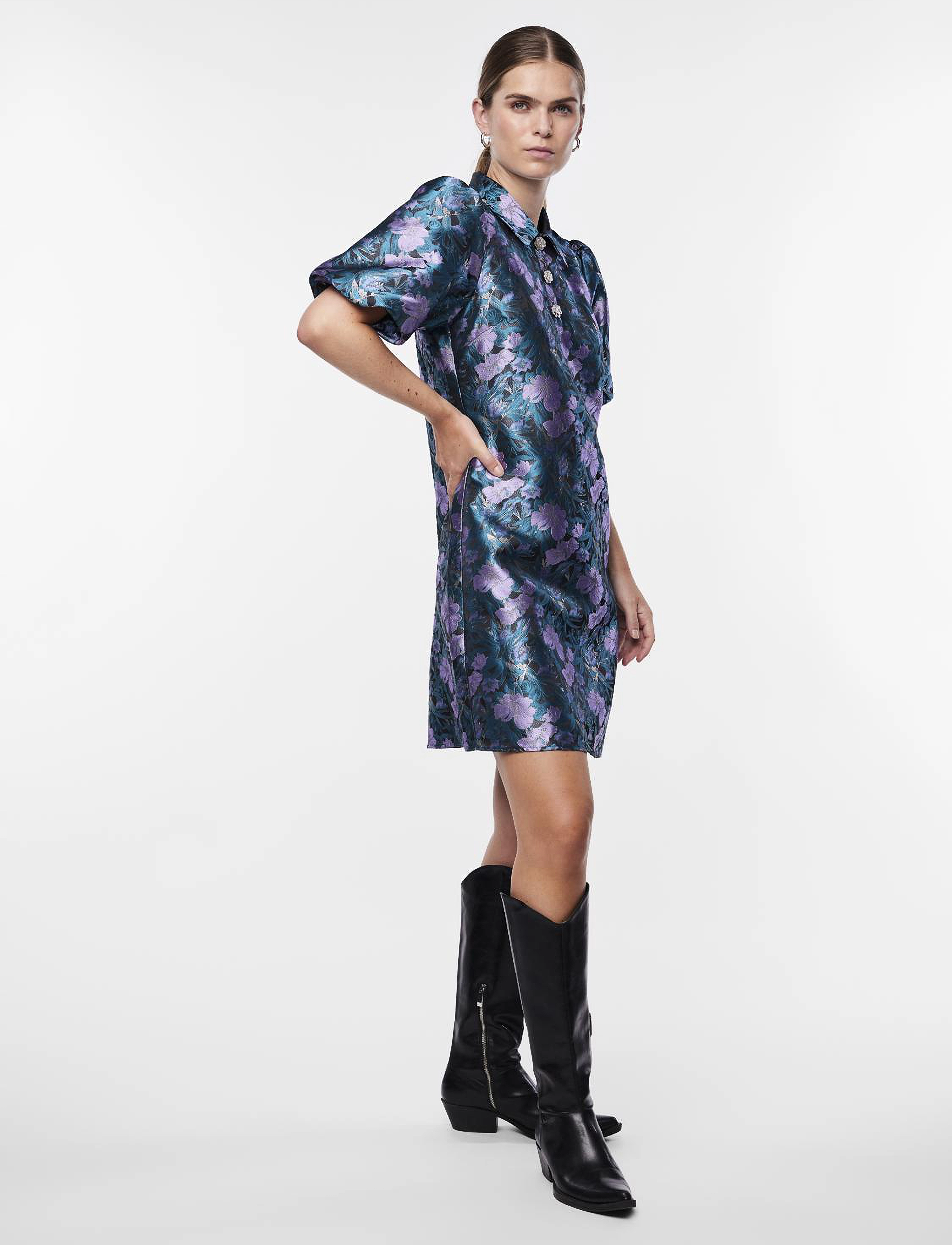 YAS - YASLIZE JACQUARD 2/4 DRESS - black - 4
