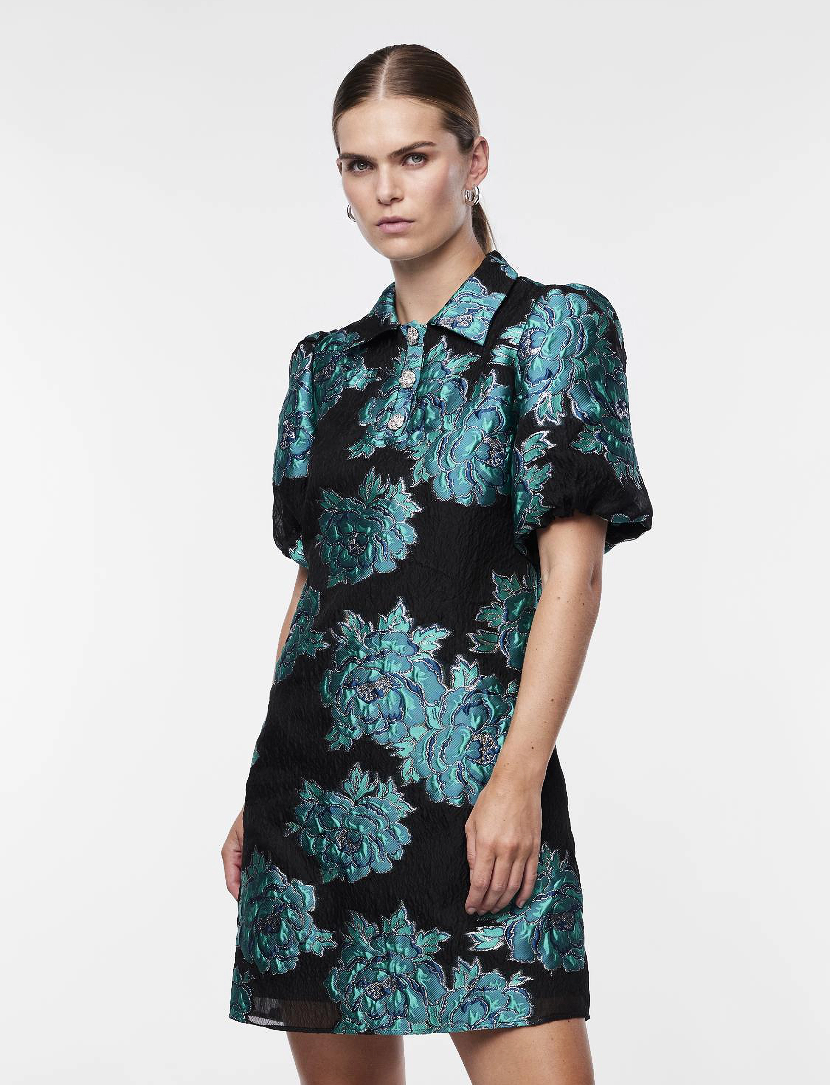 YAS - YASLIZE METALIC JACQUARD 2/4 DRESS - black - 2