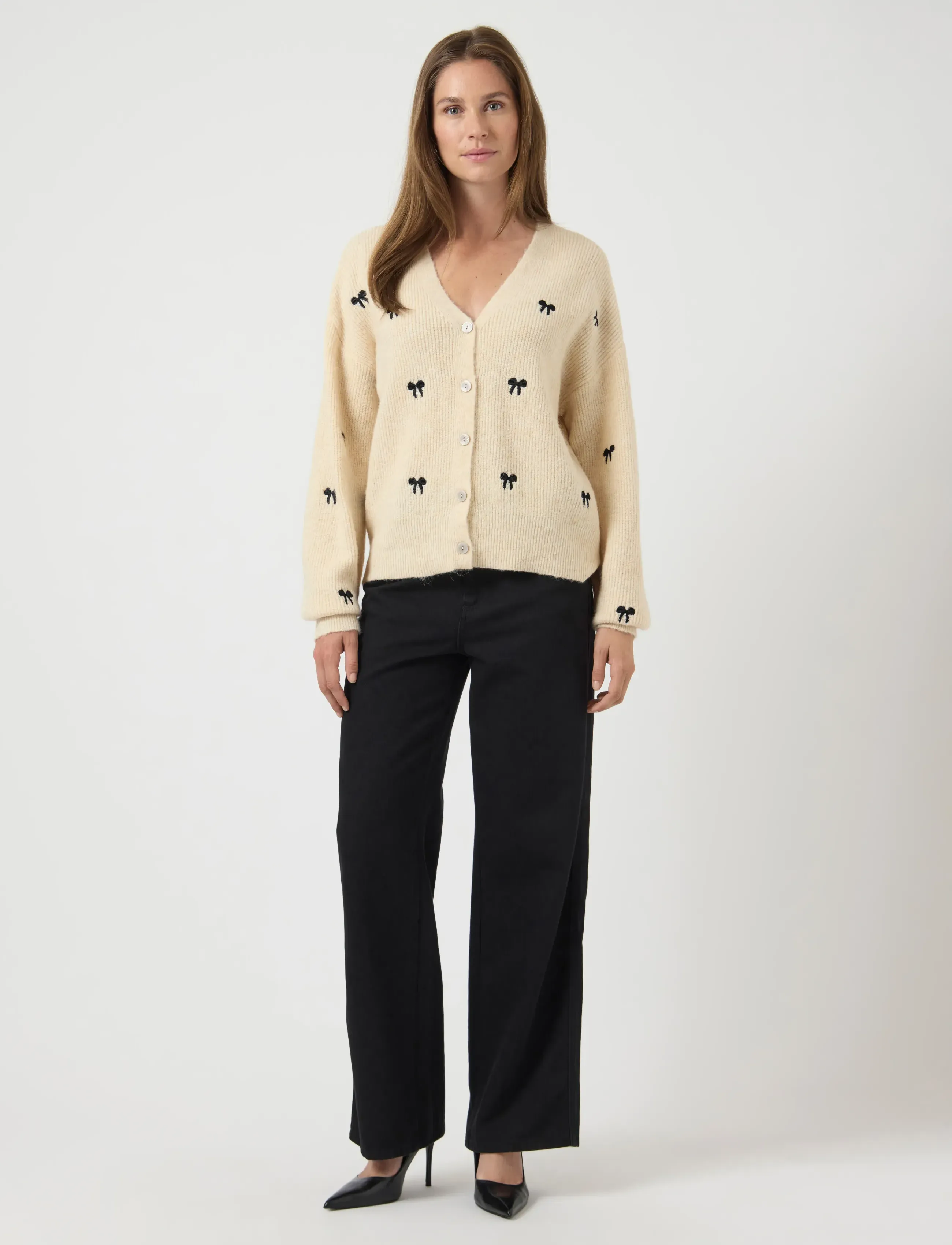 YAS - YASBOW LS EMBROIDED KNIT CARDIGAN S. - kardiganid - birch - 4