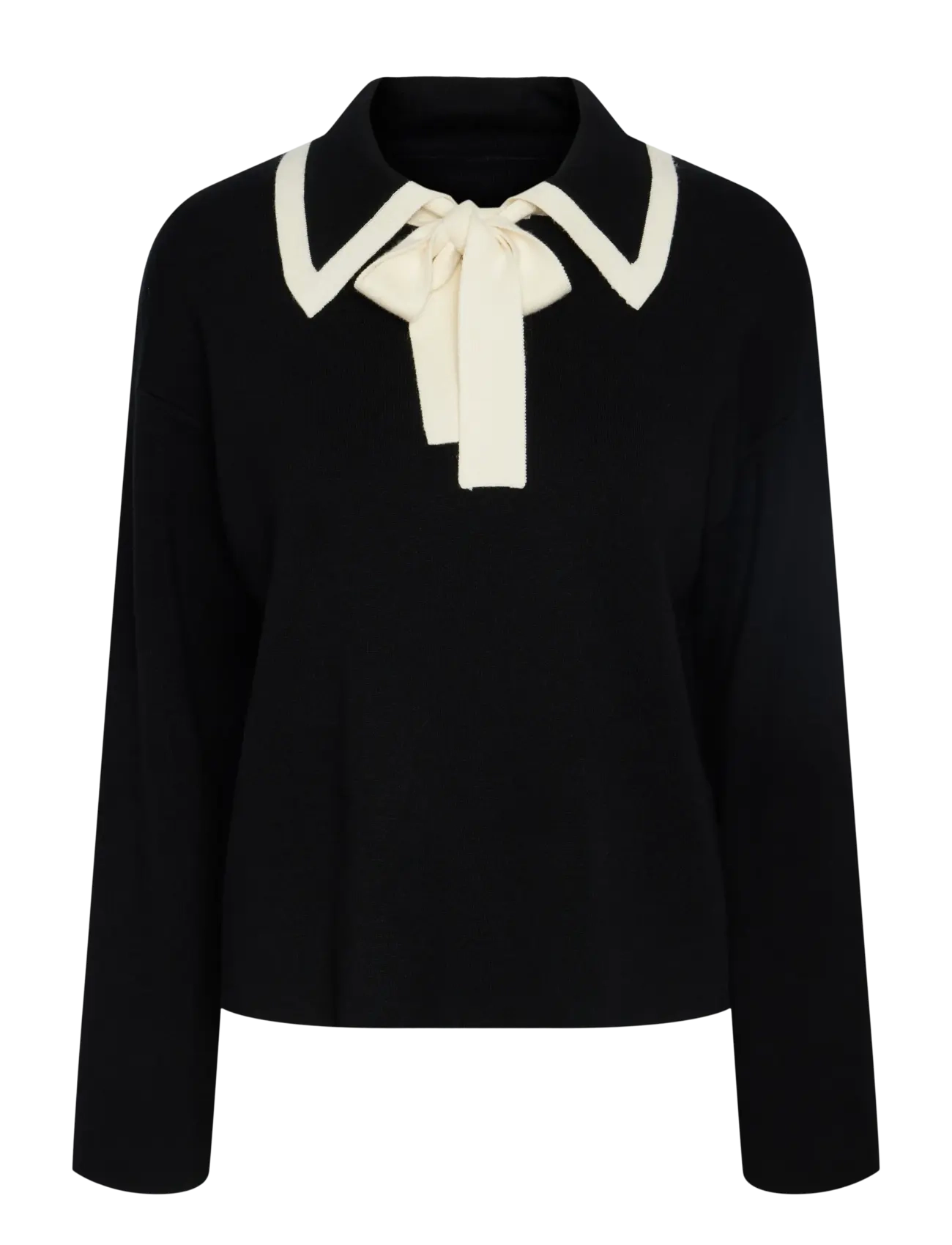 YAS YASJOSIE LS BOW KNIT TOP - Kudumid - BLACK / black