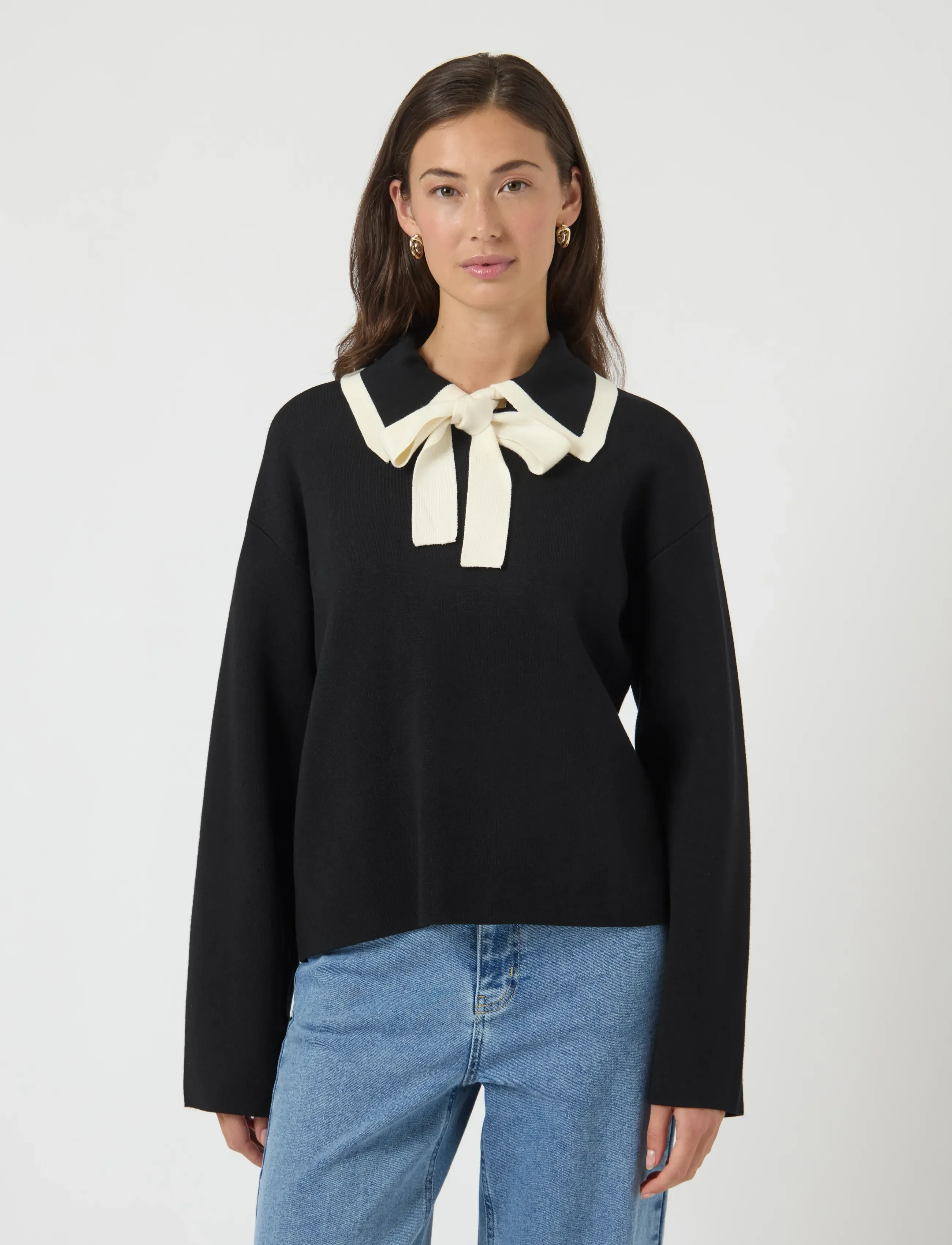 YAS josie Ls Bow Knit Top S. Noos, Kvinder, Sløjfe Strikket Top, Sort, Str: M