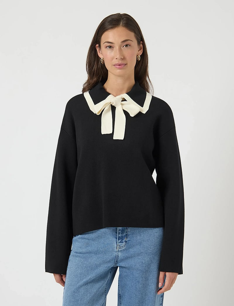YAS - YASJOSIE LS BOW KNIT TOP - striktrøjer - black - 0