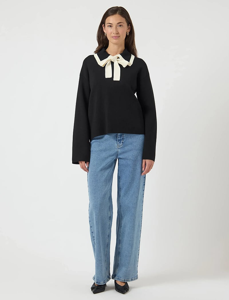 YAS - YASJOSIE LS BOW KNIT TOP - striktrøjer - black - 4