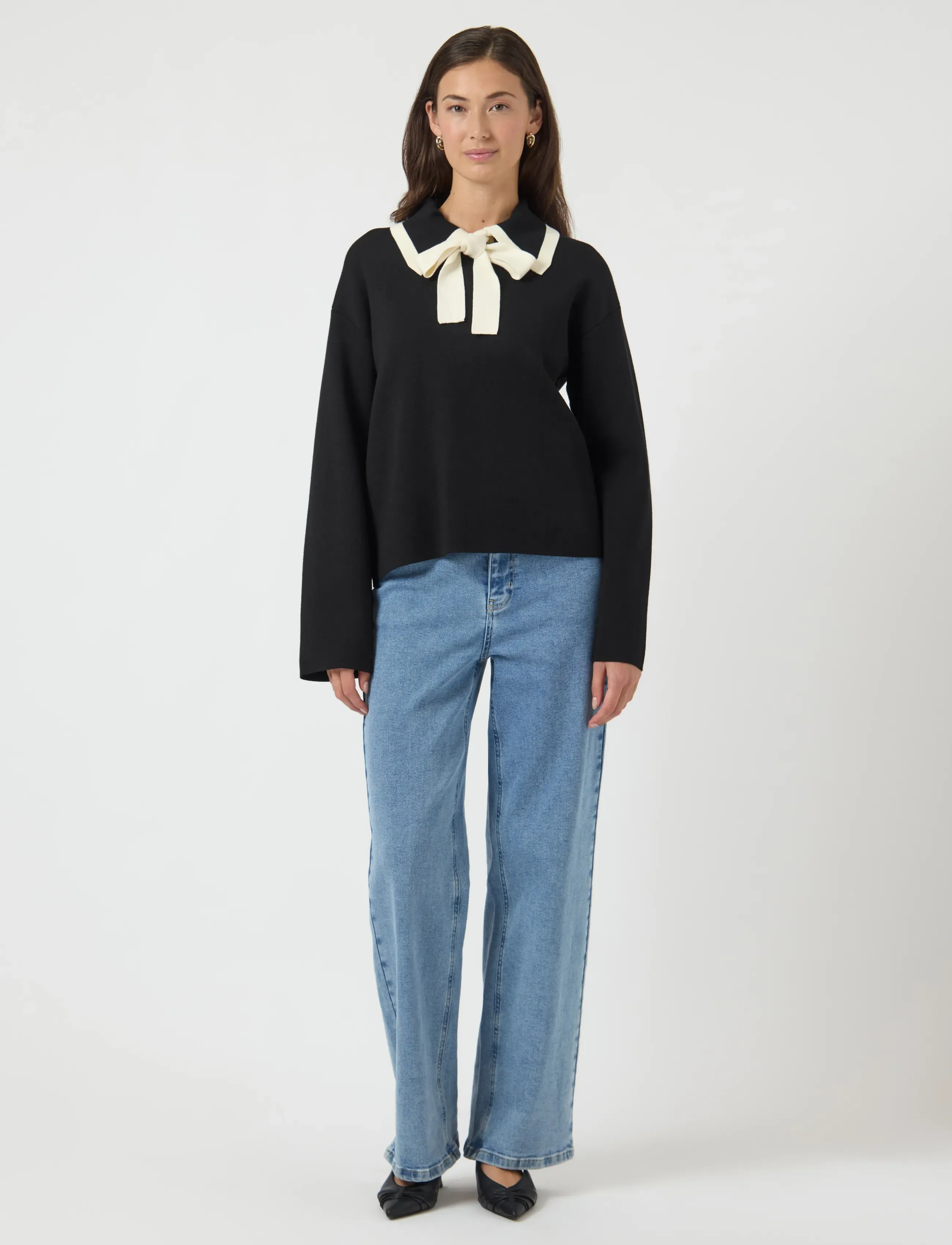 YAS - YASJOSIE LS BOW KNIT TOP S. NOOS - striktrøjer - black - 4
