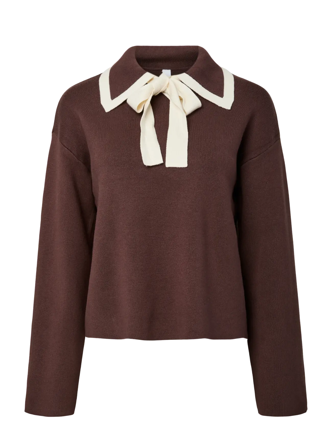 YAS YASJOSIE LS BOW KNIT TOP - YAS - CHOCOLATE BROWN / brown