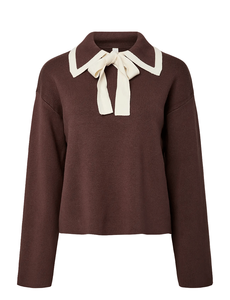 YAS - YASJOSIE LS BOW KNIT TOP S. NOOS - pullover - chocolate brown - 1
