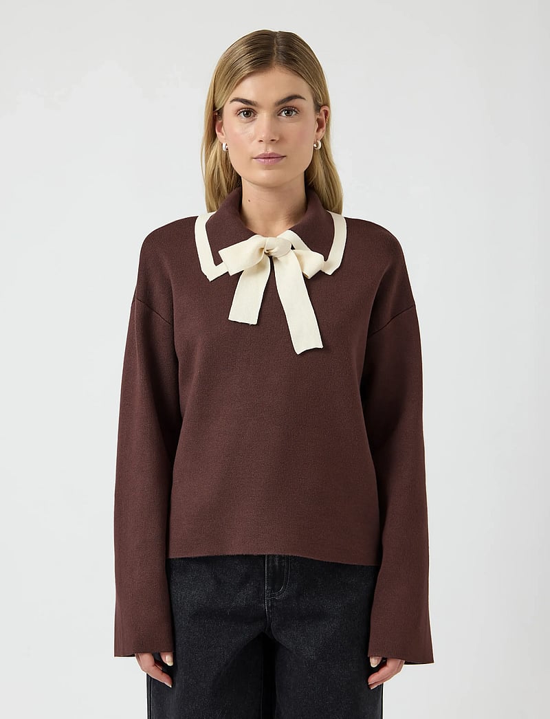 YAS - YASJOSIE LS BOW KNIT TOP - striktrøjer - chocolate brown - 0