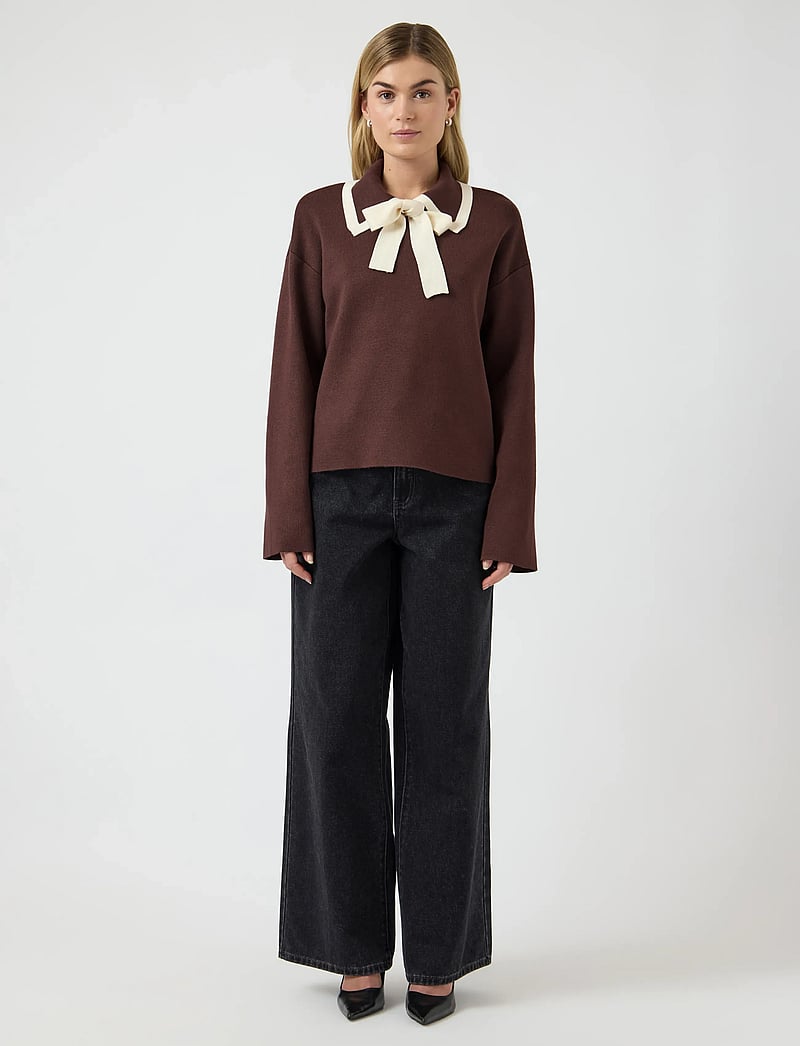 YAS - YASJOSIE LS BOW KNIT TOP - striktrøjer - chocolate brown - 4