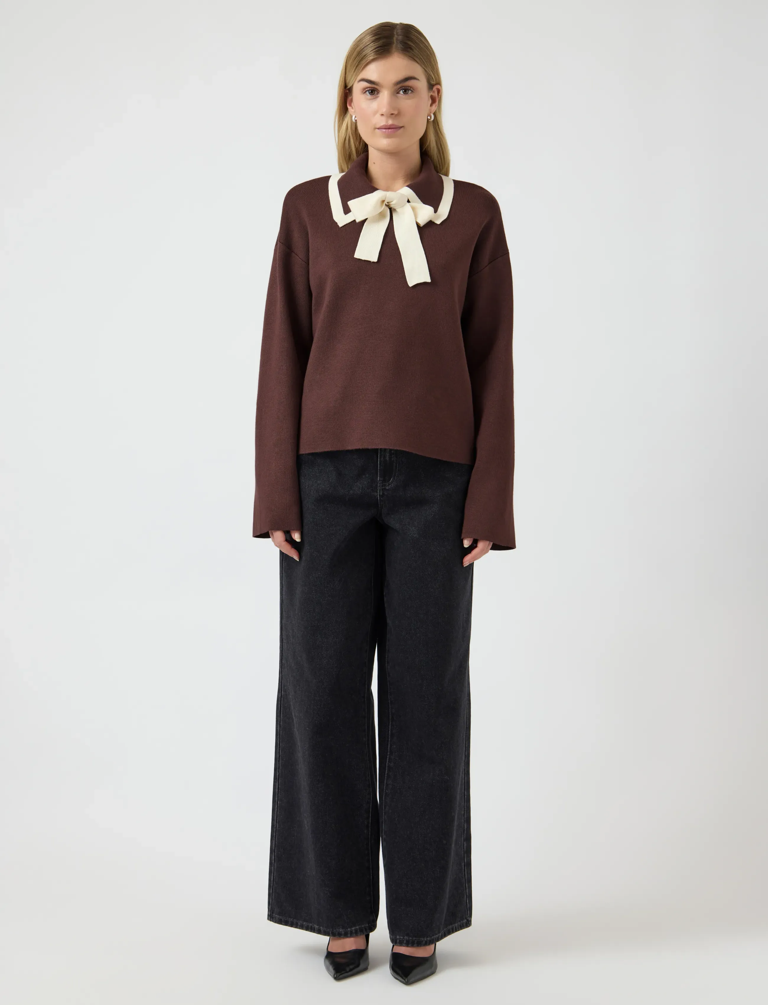 YAS - YASJOSIE LS BOW KNIT TOP S. NOOS - pullover - chocolate brown - 4