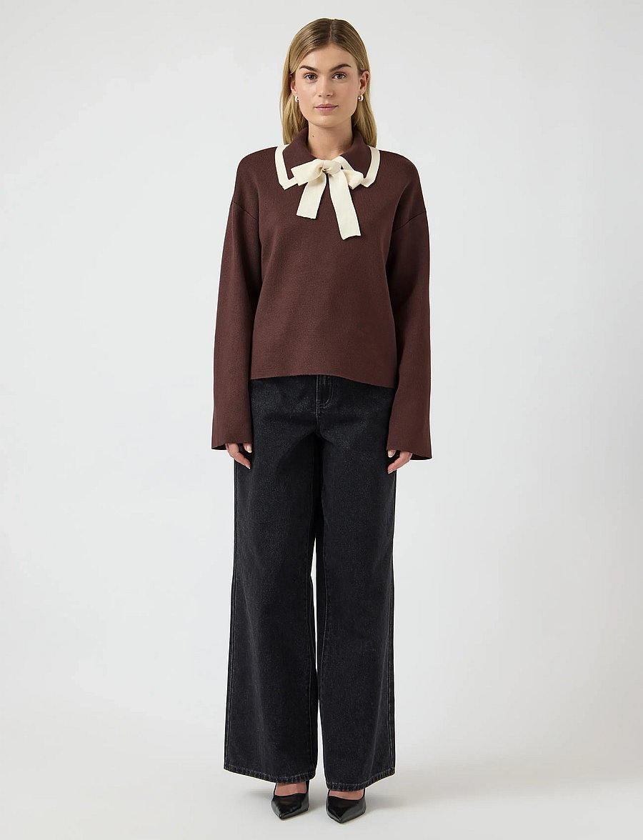 YAS - YASJOSIE LS BOW KNIT TOP S. NOOS - pullover - chocolate brown - 4