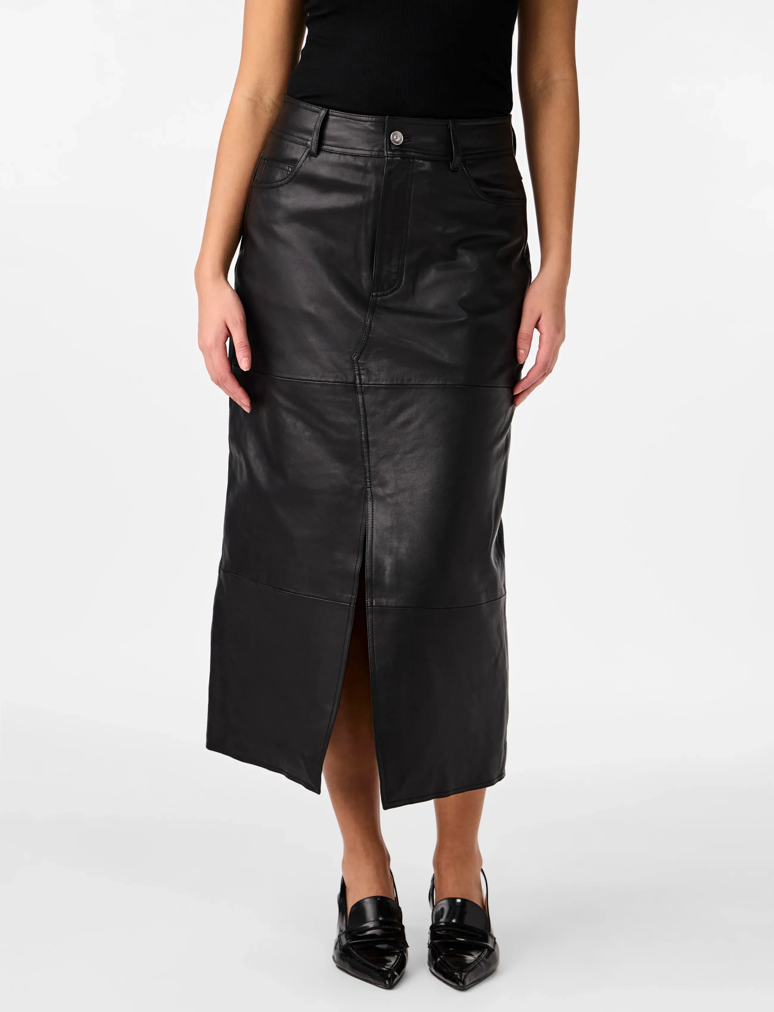 YAS mina Hmw Leather Long Skirt Noos, XL, Röcke, Schwarz - Knee-length & Midi Frauen