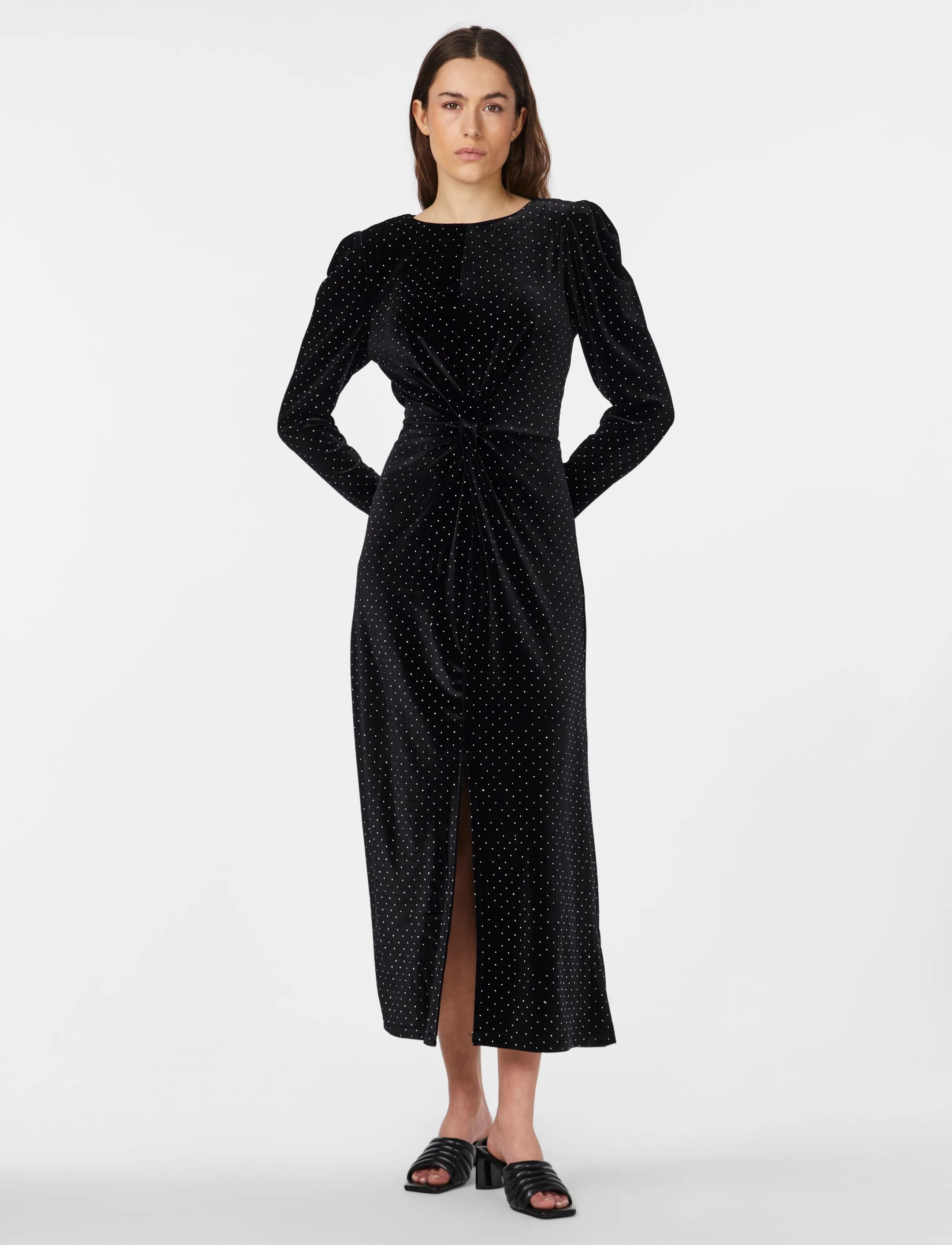YAS YASHELLA LS VELOUR MIDI DRESS - SHOW - YAS - BLACK / black