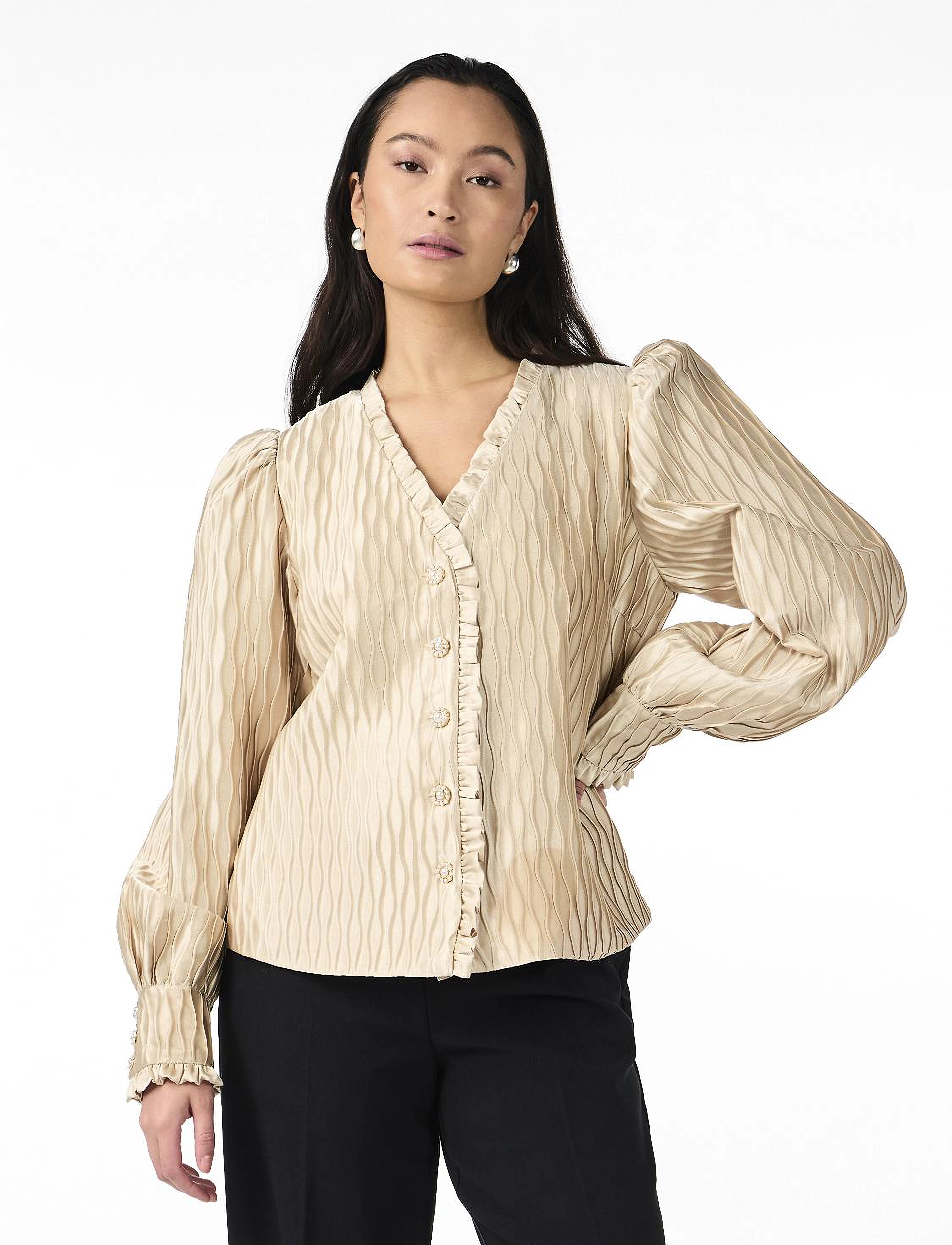YAS - YASRIPPLE LS V-NECK SHIRT - D2D - sheer bliss - 2