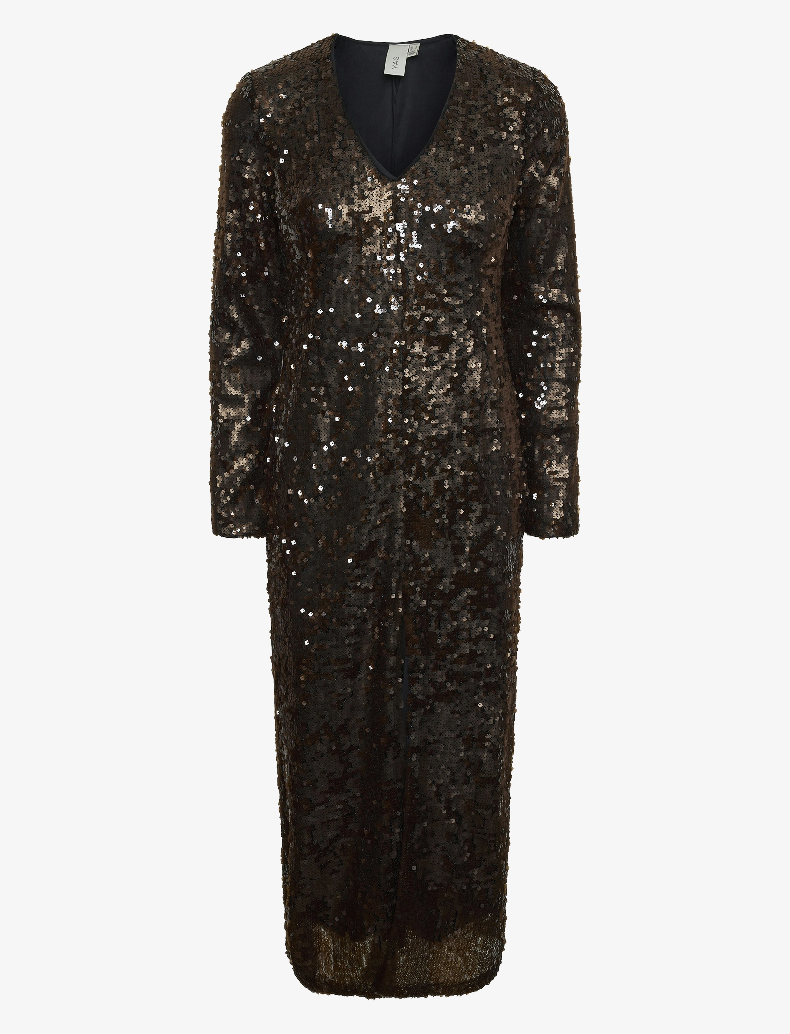 YAS Yaspio Ls Pailletten Long Kleid - Show Braun - S - Damen