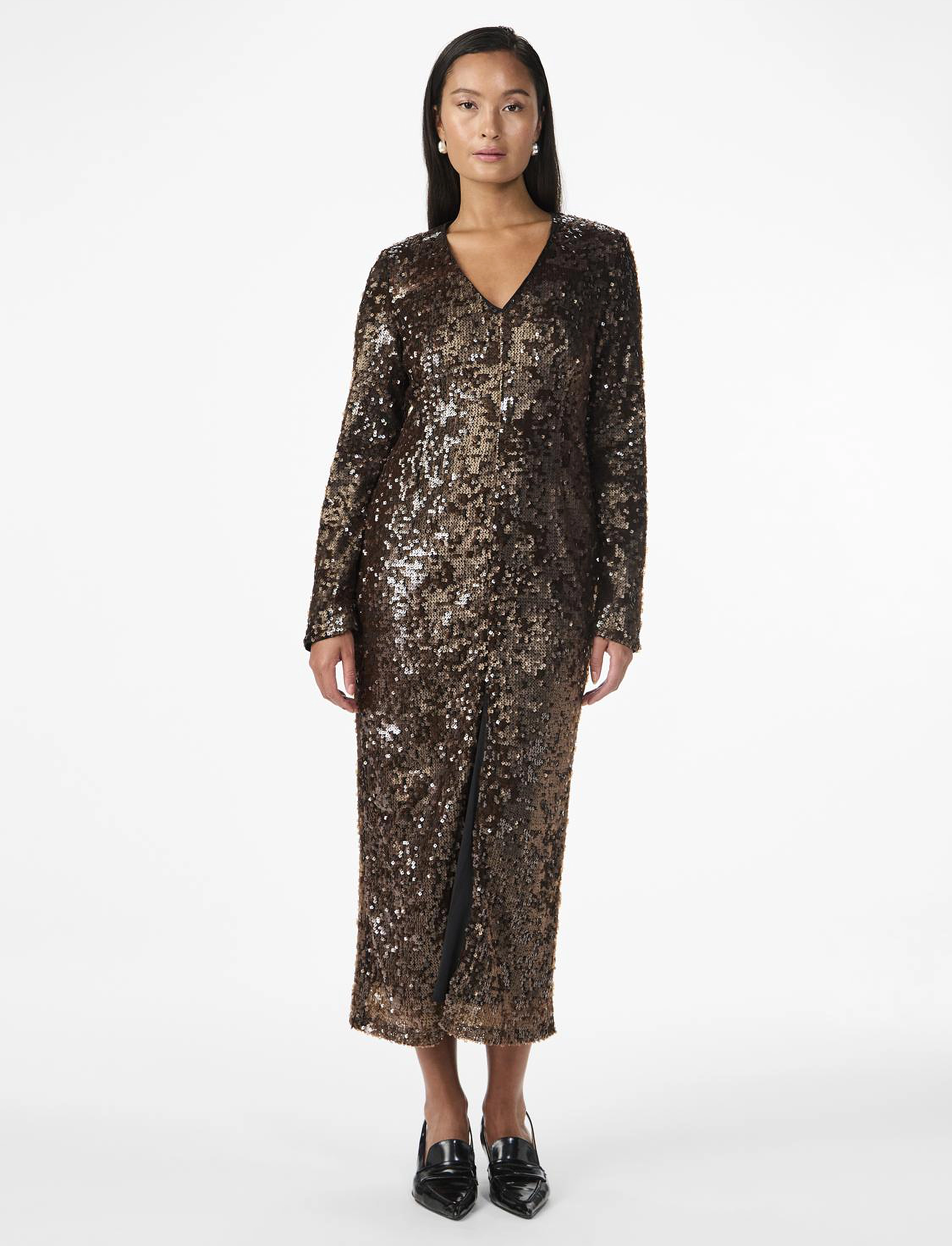 YAS YASPIO LS SEQUIN LONG DRESS - SHOW - Litterkleidid - DECADENT CHOCOLATE / brown