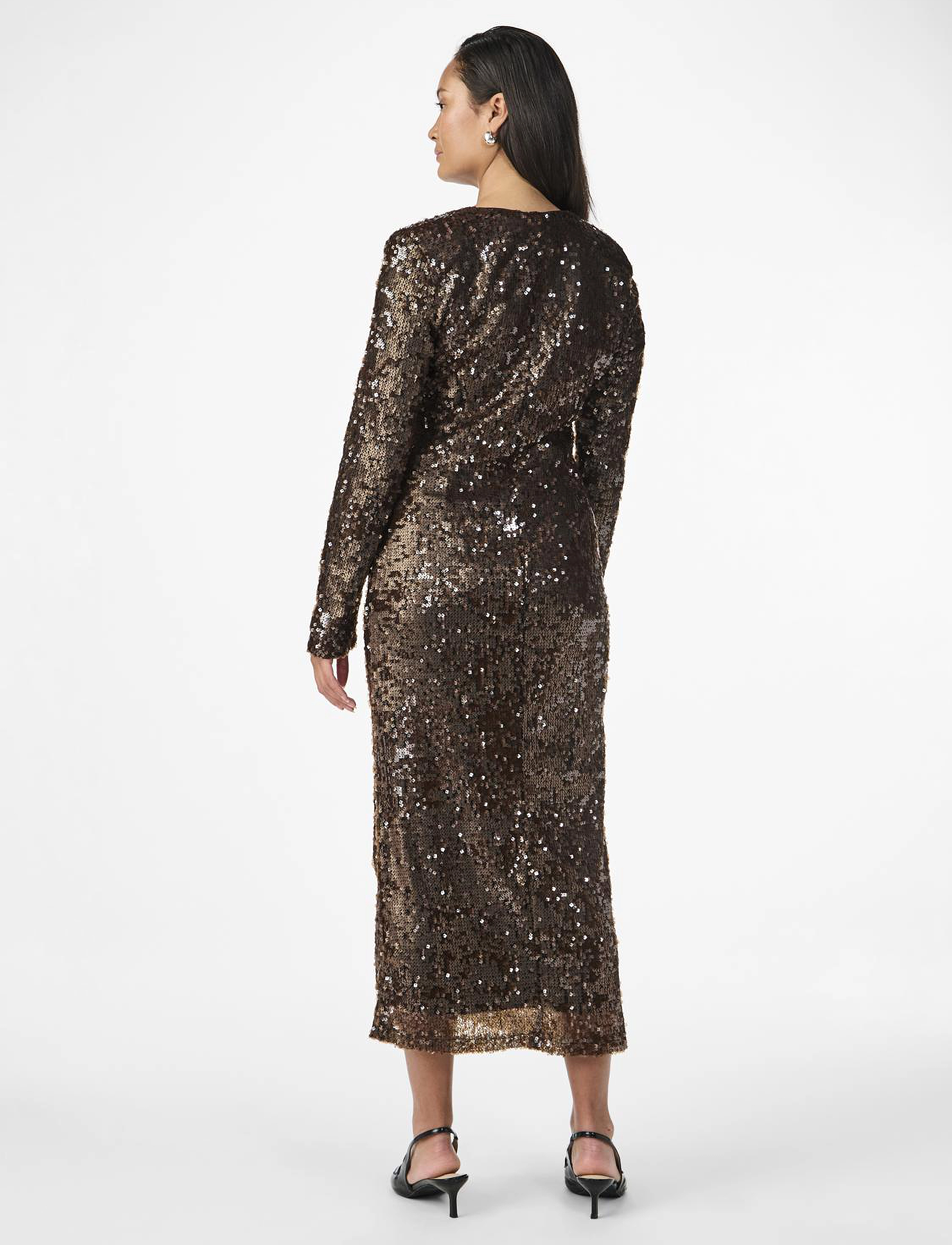 YAS - YASPIO LS SEQUIN LONG DRESS - SHOW - pailletkjoler - decadent chocolate - 3
