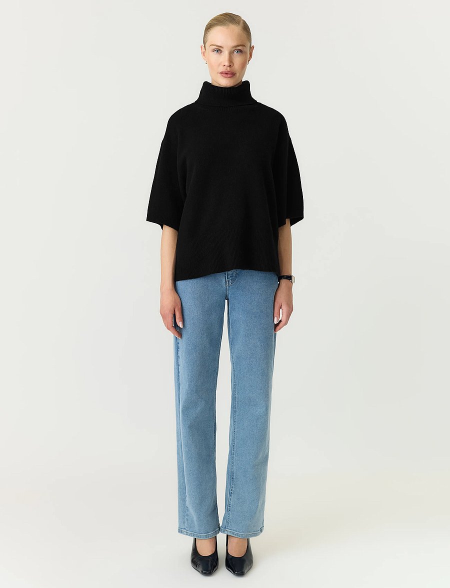 YAS - YASEMILA 2/4 WOOL KNIT PULLOVER S. NOOS - stickade tröjor - black - 4