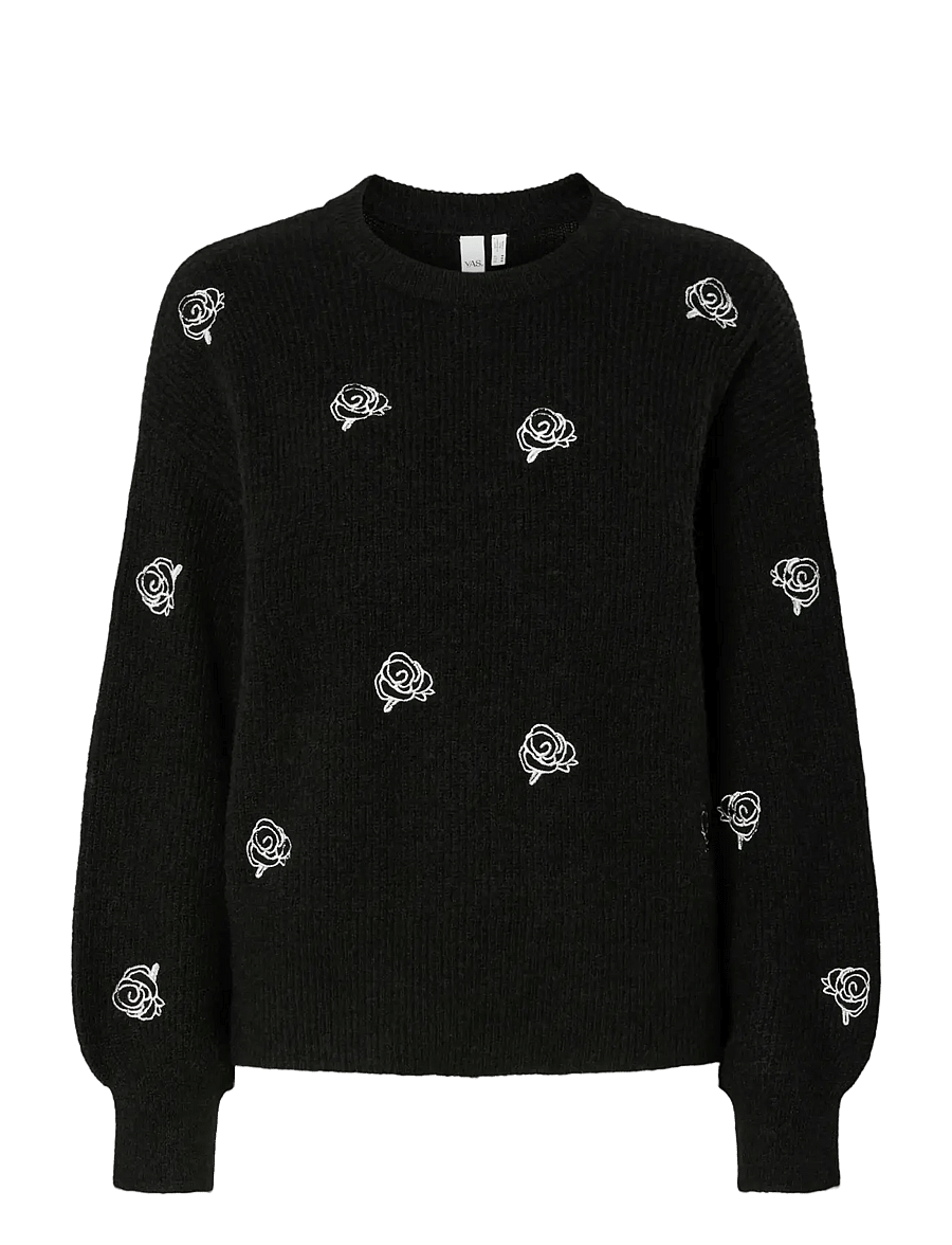 YAS - YASFLEUR LS KNIT PULLOVER S. NOOS - megztiniai - black - 0
