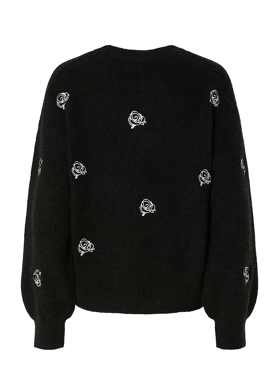 YAS - YASFLEUR LS KNIT PULLOVER S. NOOS - megztiniai - black - 1