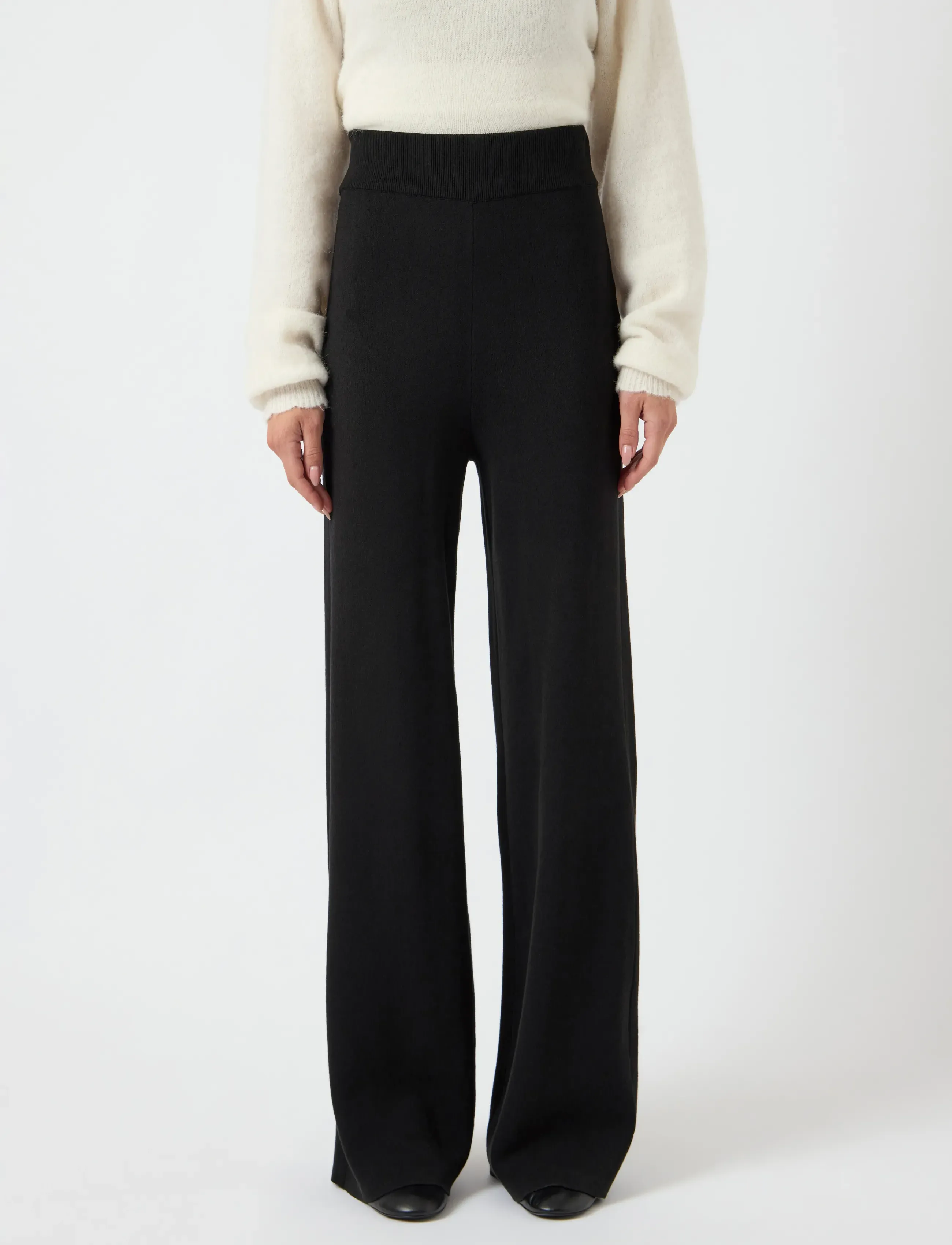 YAS YASFONNY HW KNIT PANT S. NOOS - Hosen mit weitem Bein - BLACK / black