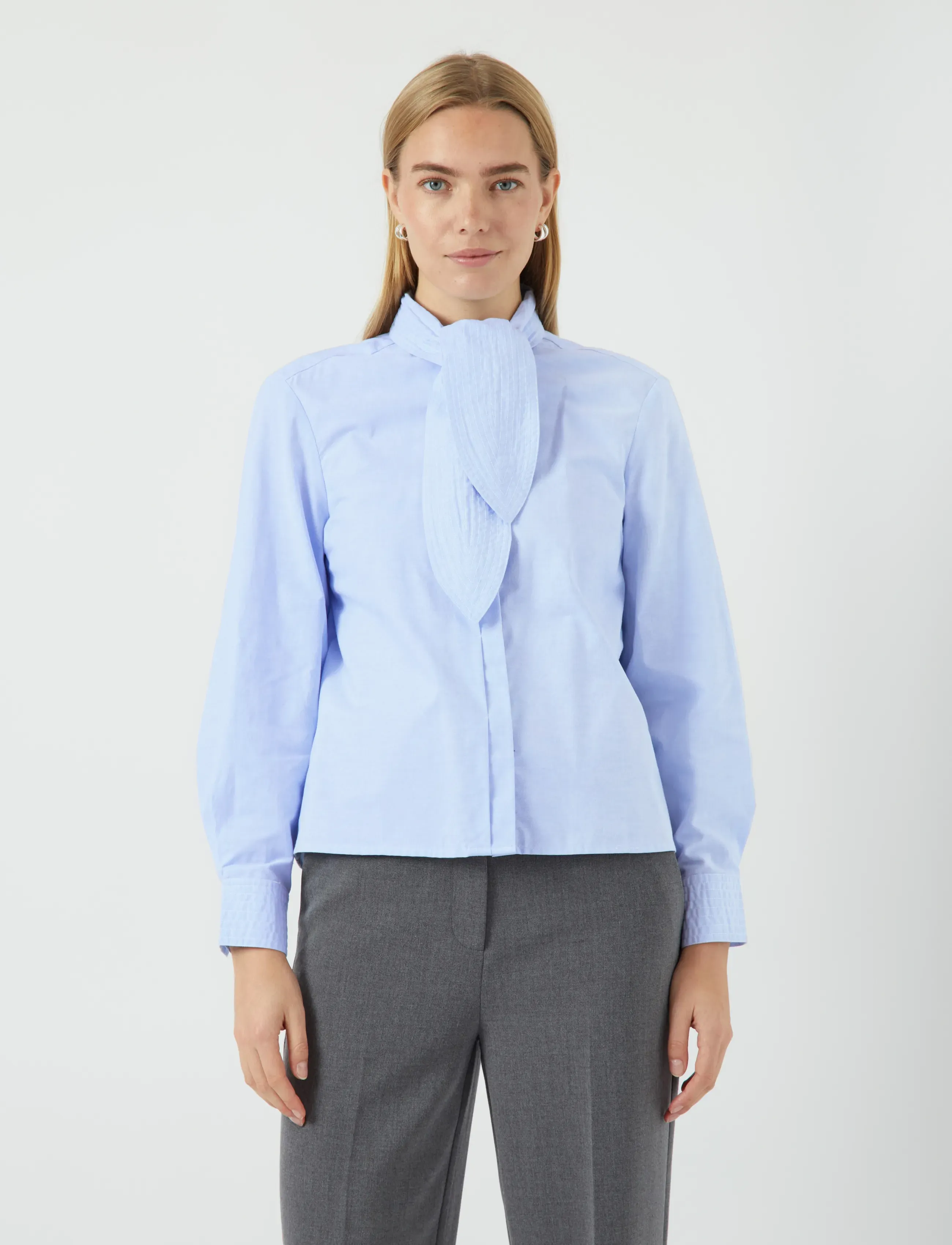 YAS oxa Ls Tie Neck Shirt S., 36, Shirts, Blau - Long-sleeved, Frauen