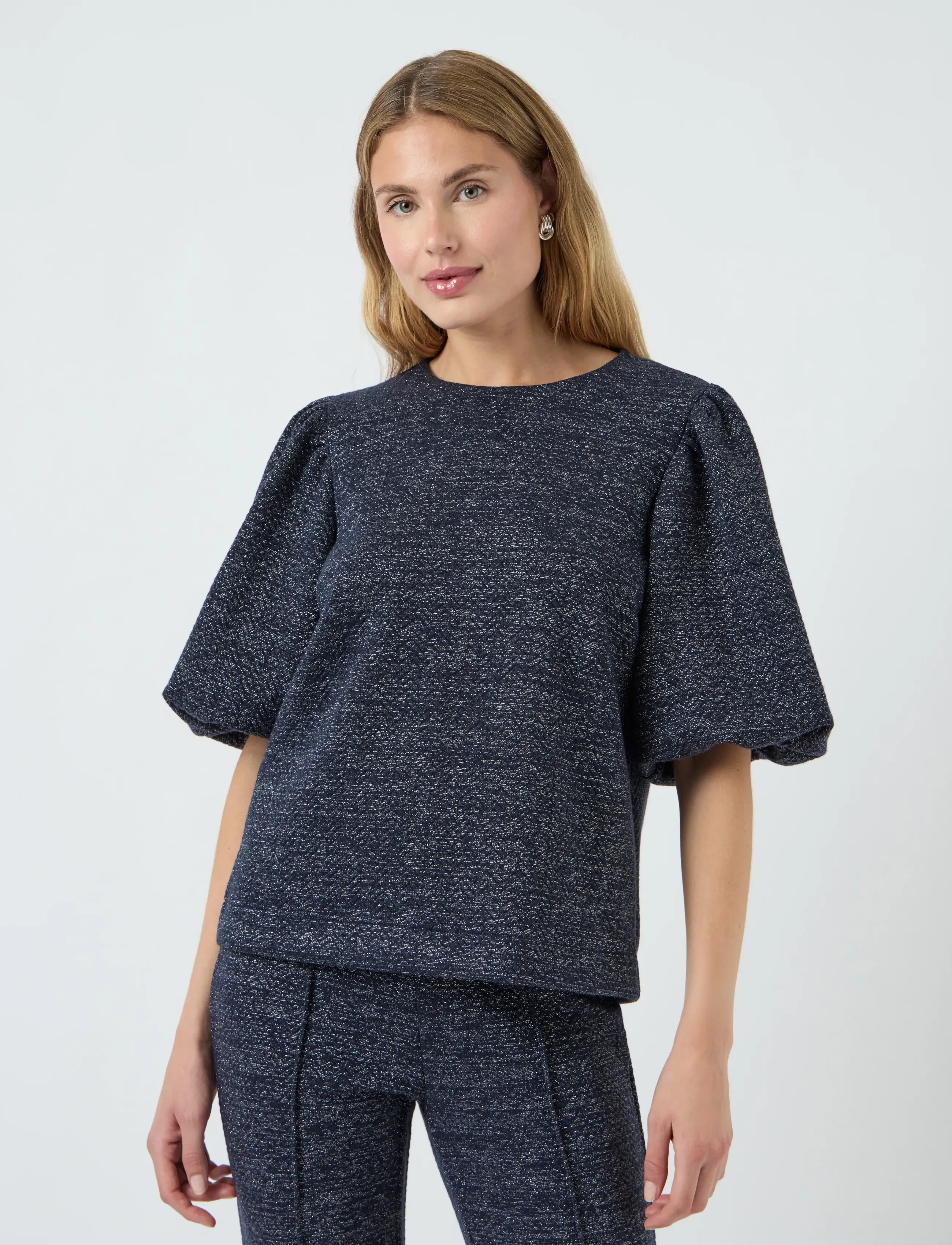 YAS casa 2/4 Glitter Top Ex, M, T-shirts & Oberteile, Marineblau - Short-sleeved, Frauen
