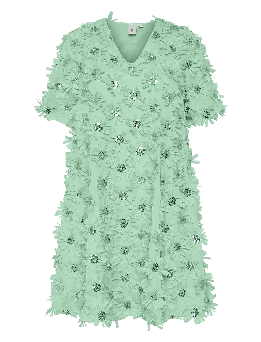 YAS - YASABELONE SS V-NECK DRESS - D2D - festkjoler - mist green - 1