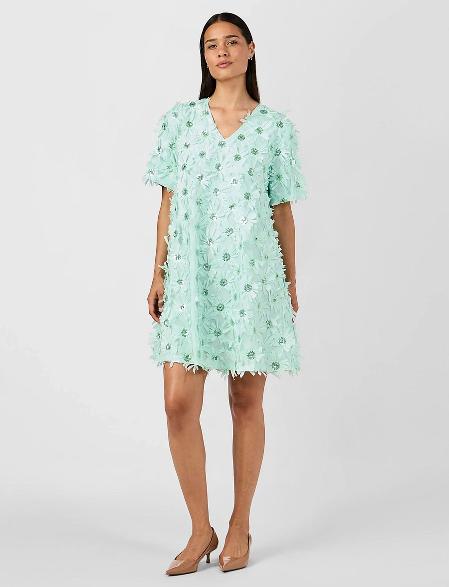 YAS - YASABELONE SS V-NECK DRESS - D2D - festkjoler - mist green - 4