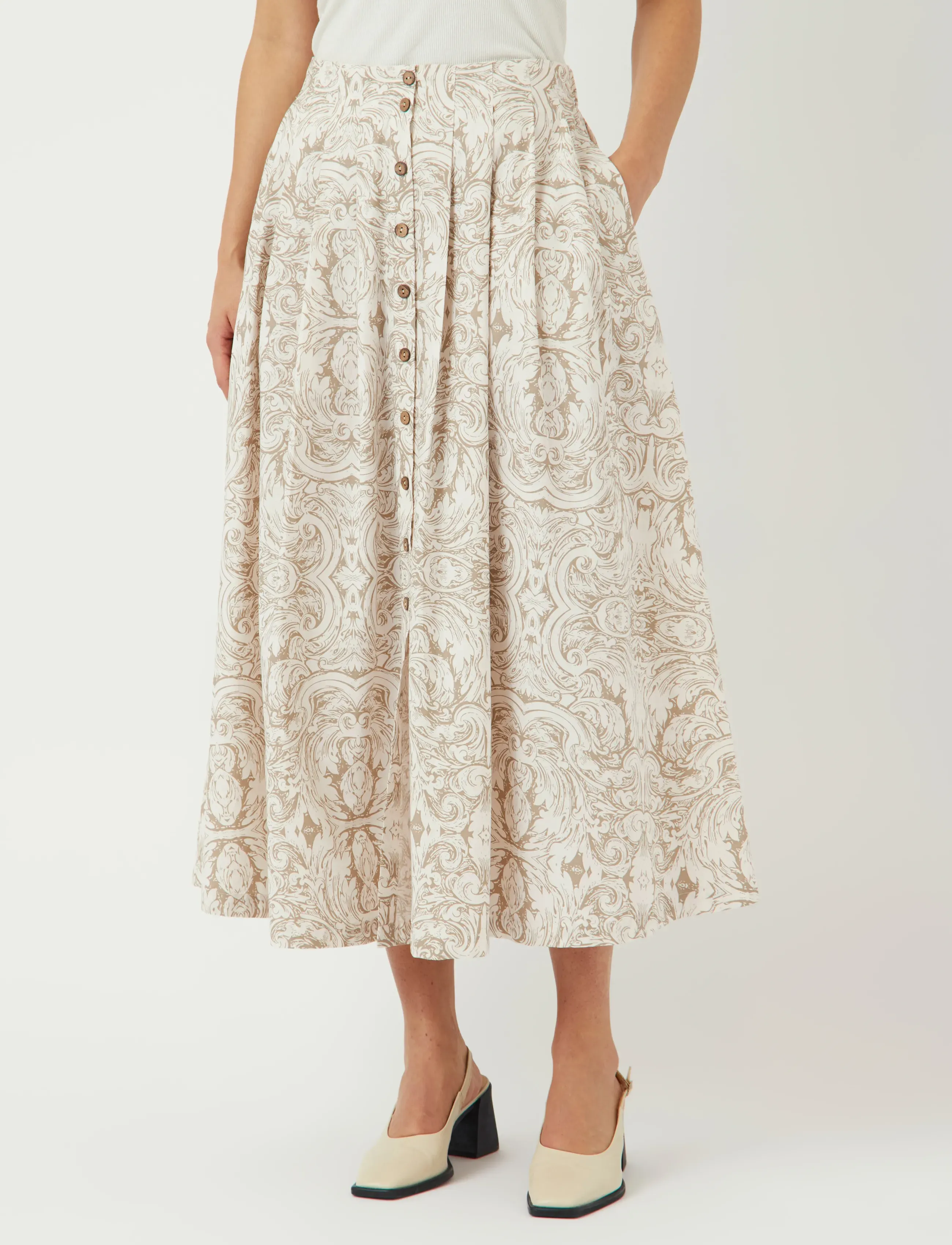 YAS YASARA HW LONG SKIRT S. - Midi nederdele - SILVER SAGE / beige