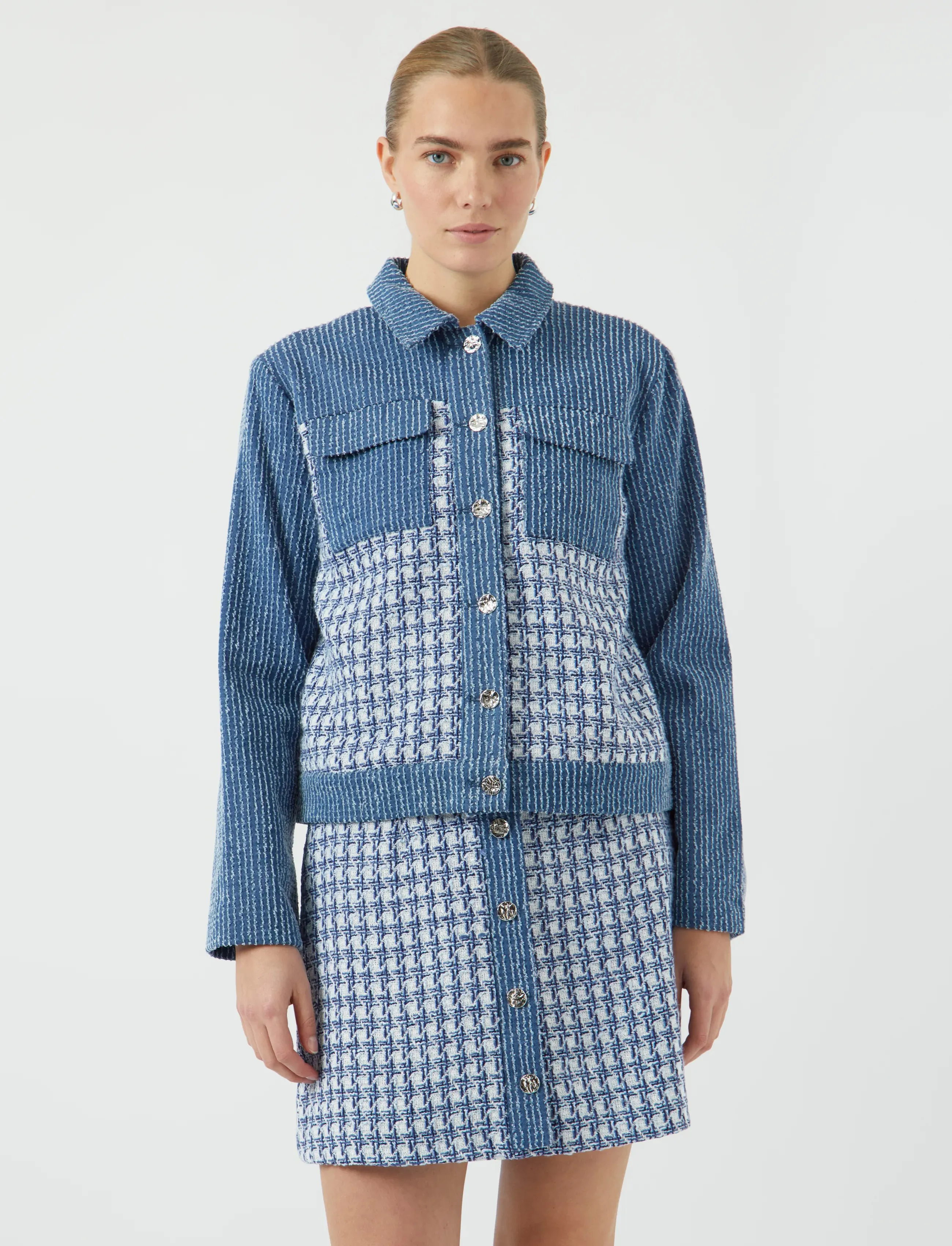 YAS beru Ls Jacket, Kvinder, Tweed Jakke, Blå, Str: 38
