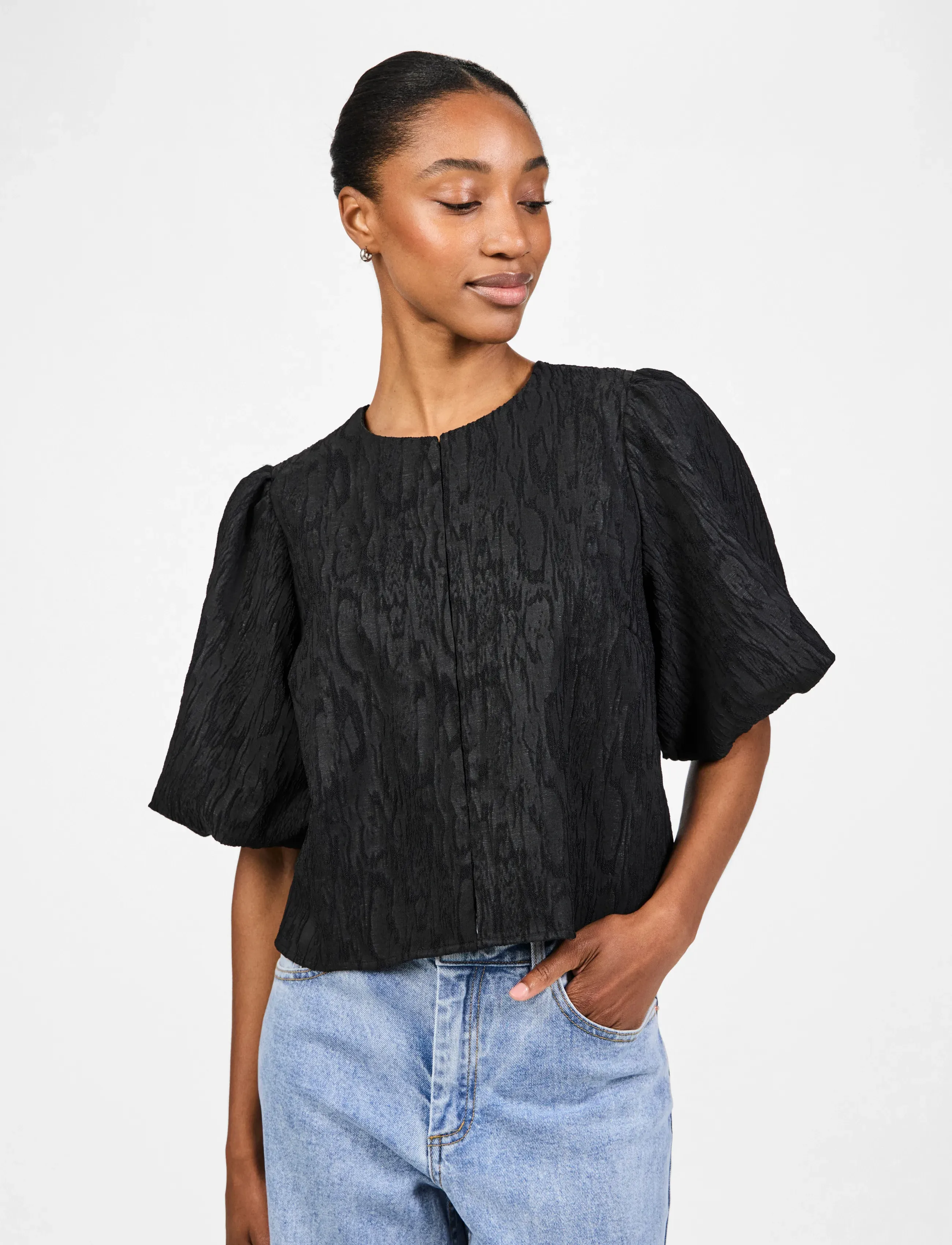 YAS - YASMINU 2/4 SHORT TOP S. NOOS - palaidinės trumpomis rankovėmis - black - 5
