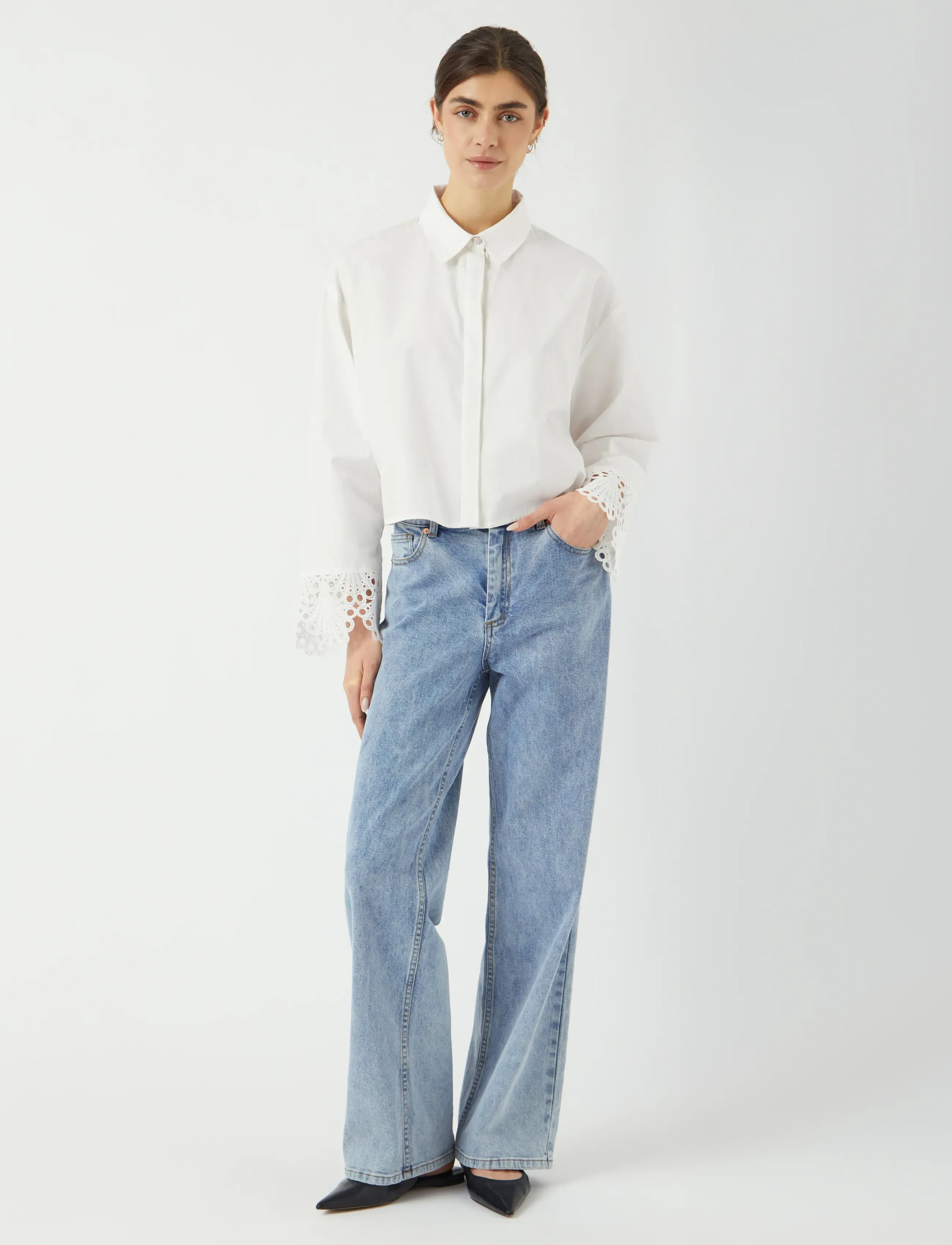 YAS - YASTRINITY LS SHORT SHIRT S. - långärmade skjortor - star white - 4