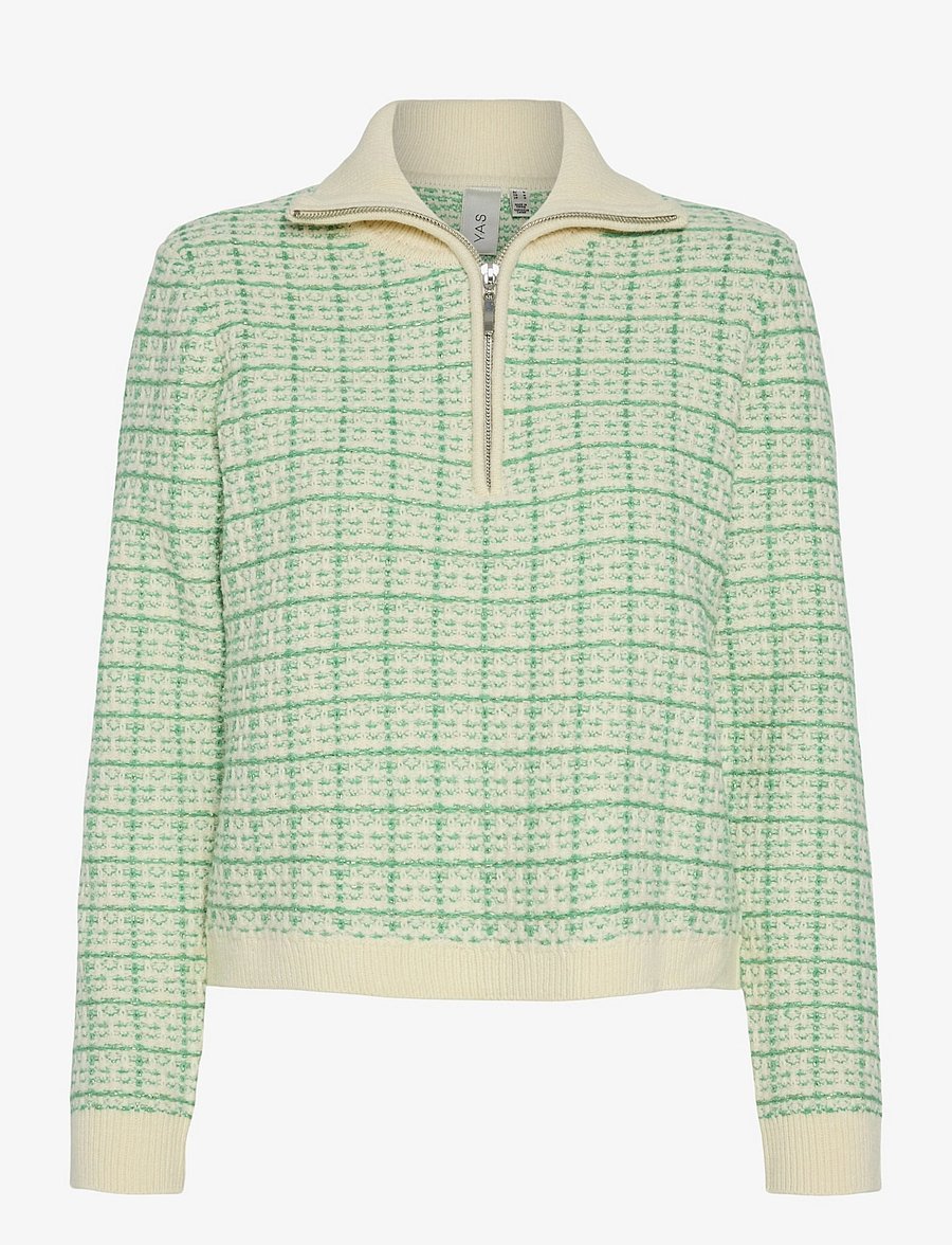 YAS - YASLIVIANA LS KNIT ZIP PULLOVER - striktrøjer - bright green - 1