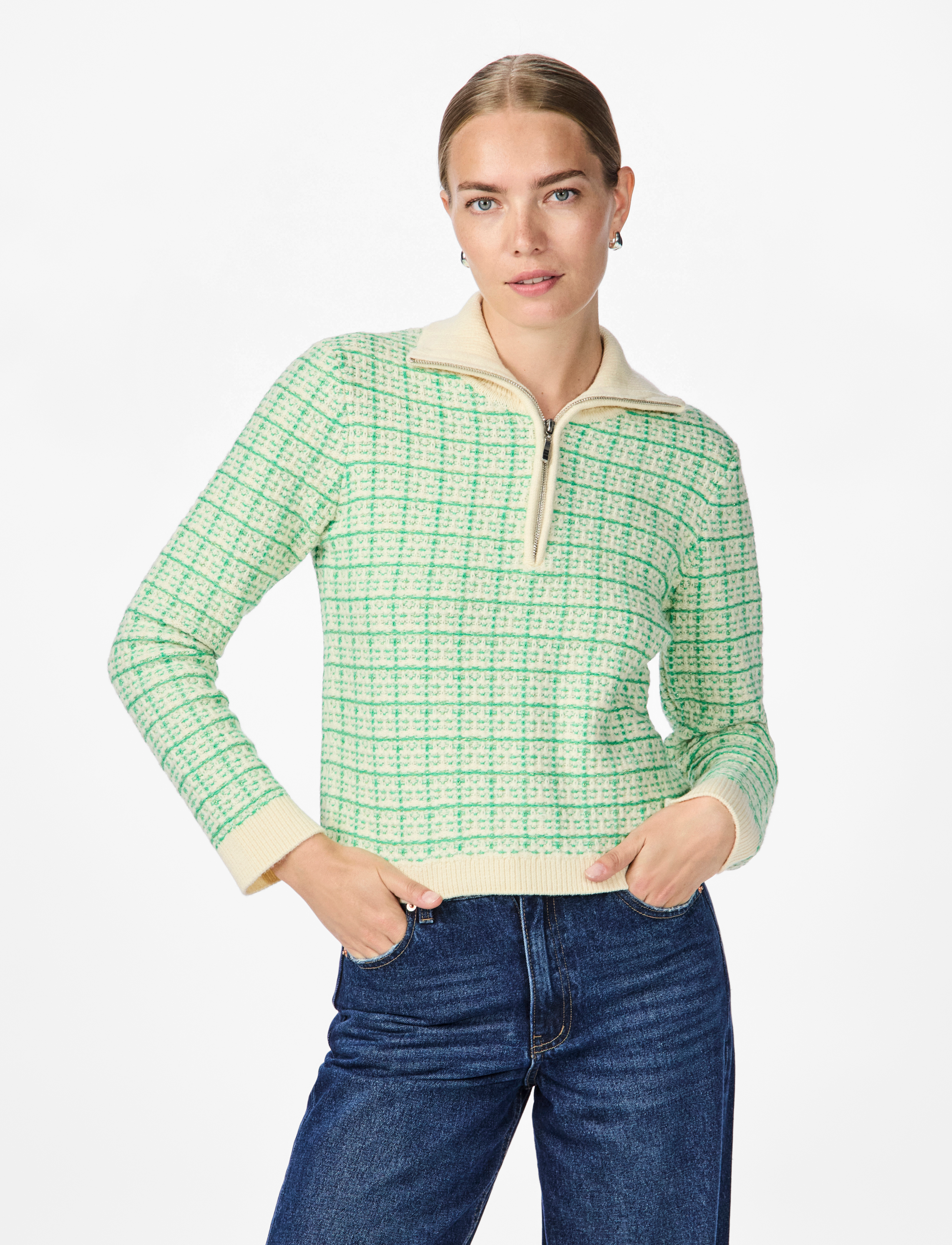 YAS liviana Ls Knit Zip Pullover, L, Knitwear, Grün - Jumpers, Frauen